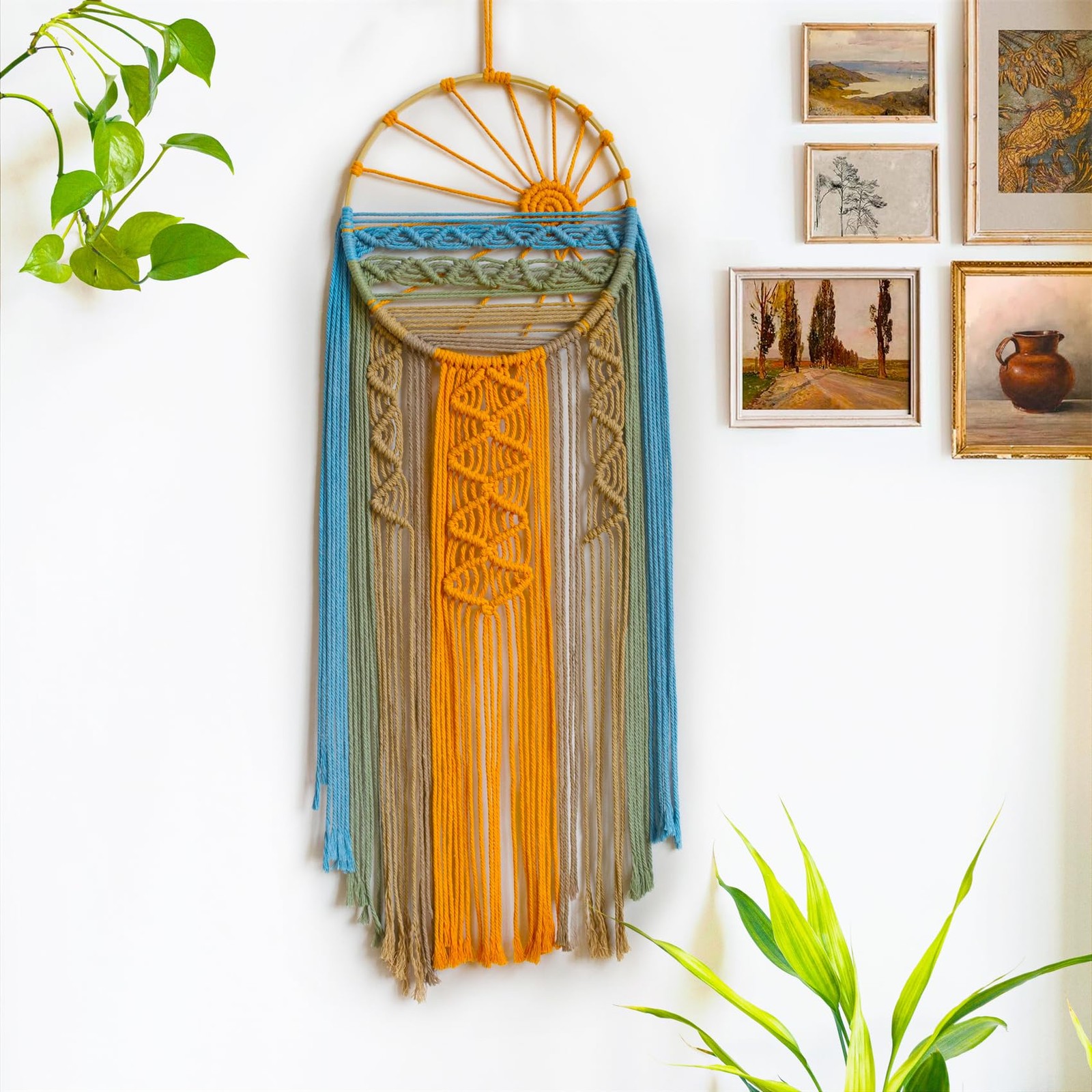 Macrame Wall Hanging Boho Macrame Wall Decor, Sunset Wall Art Dream Catcher H