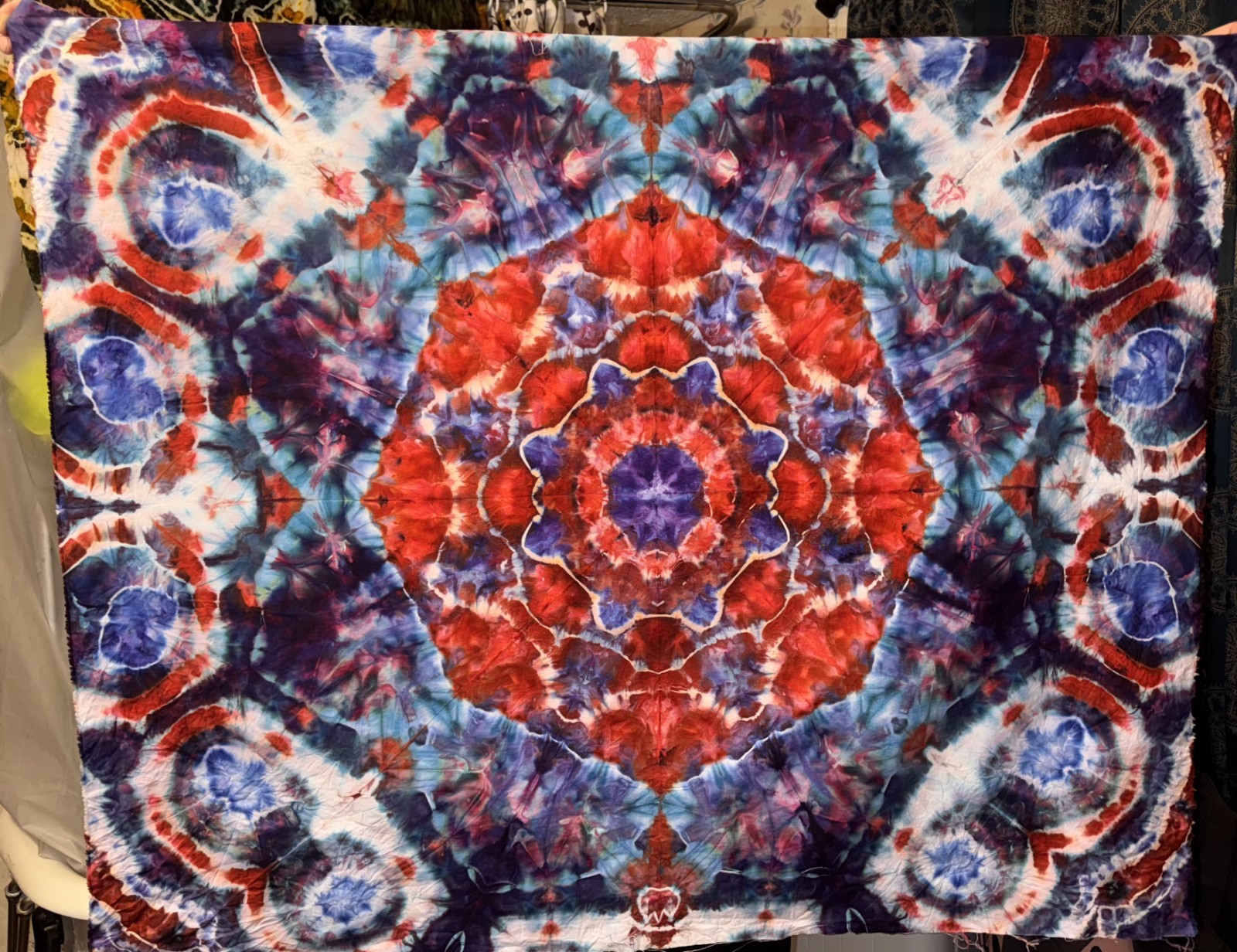 36x42in Quality Handmade Tie Dye Psychelic Mandalic Flower Wall Art Tapestry