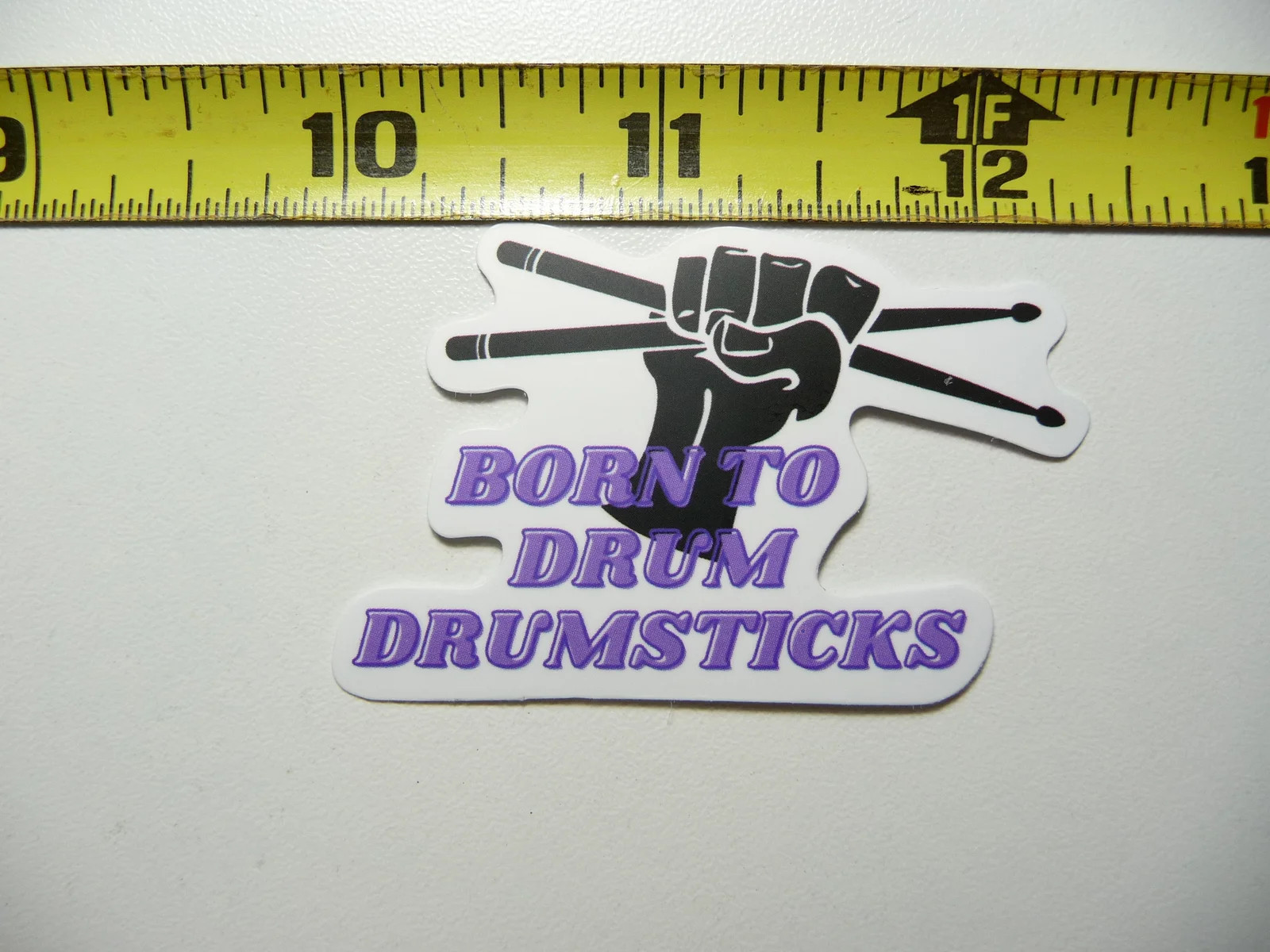 DRUMMER SMALL STICKER DECAL BORN TO DRUM DRUMSTICKS FIST MUSIC BAND CONCERT
