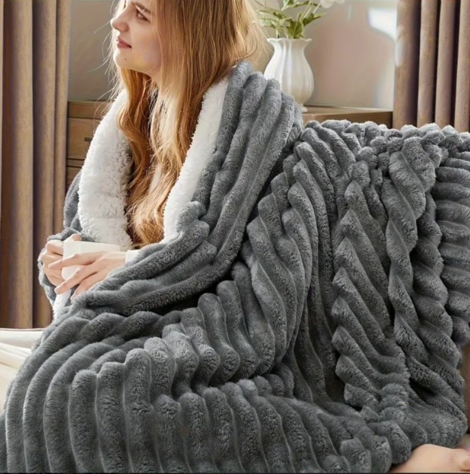 Striped Blanket 86×94 in Queen Size Polyester Machine Washable All Season