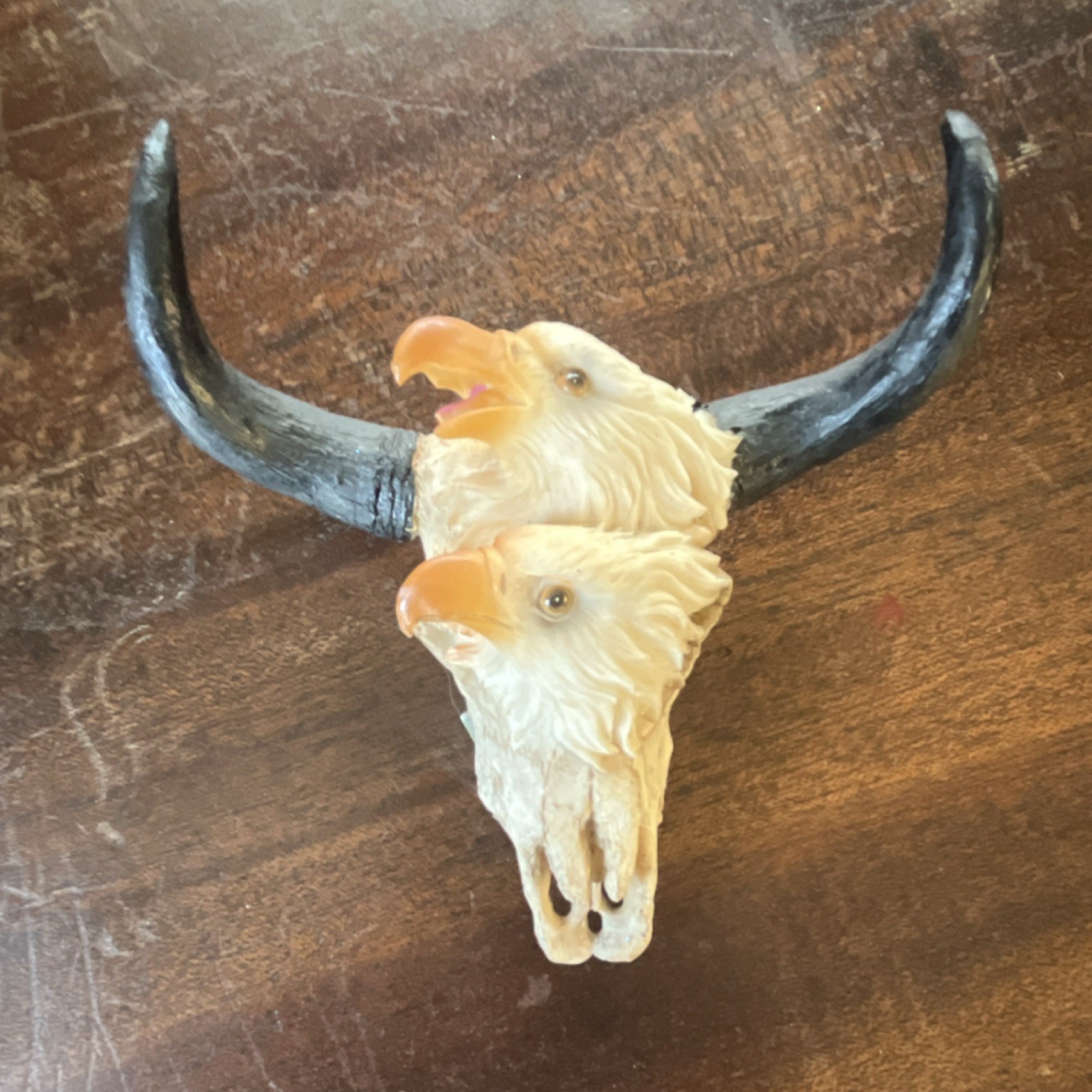 Western Bovine Skull Wall Sculpture Resin Eagle Head Carvings Matte Finish
