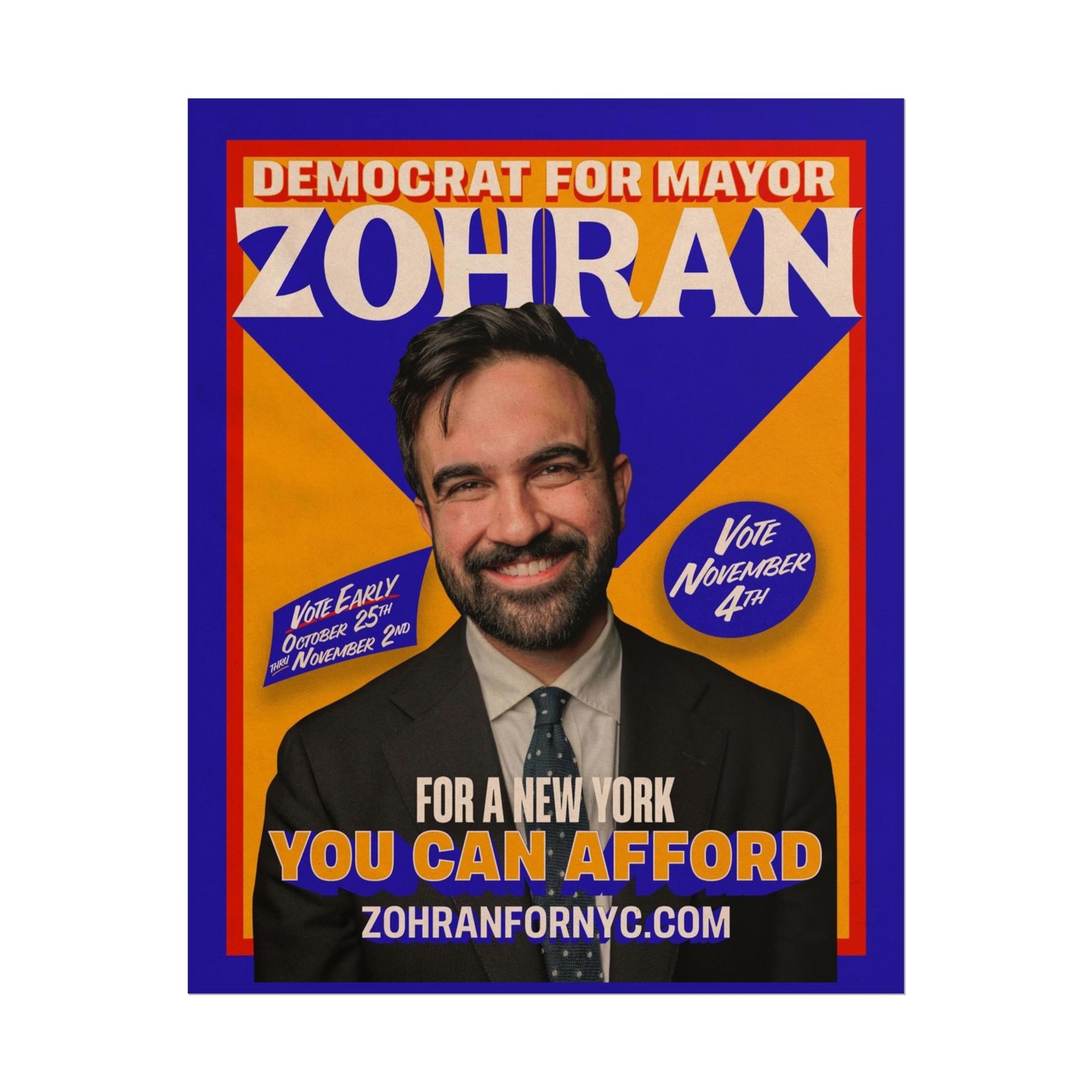 Zohran Mamdani New York NYC Mayor Poster, rank zohran first, vote blue, gift for