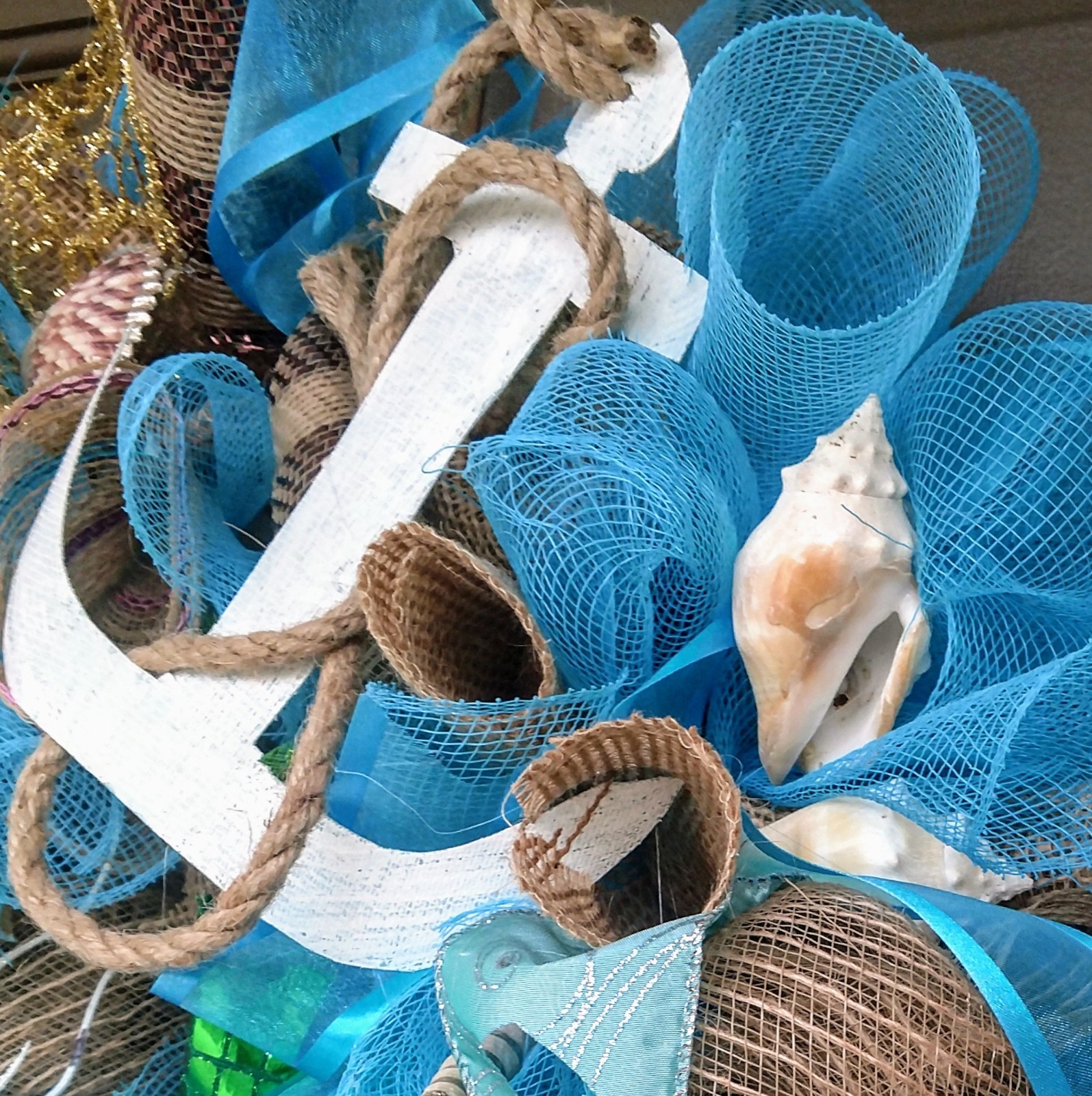 Summer Nautical Beach Wreath Large 24″ Handmade Front Door Shell Coastal Decor