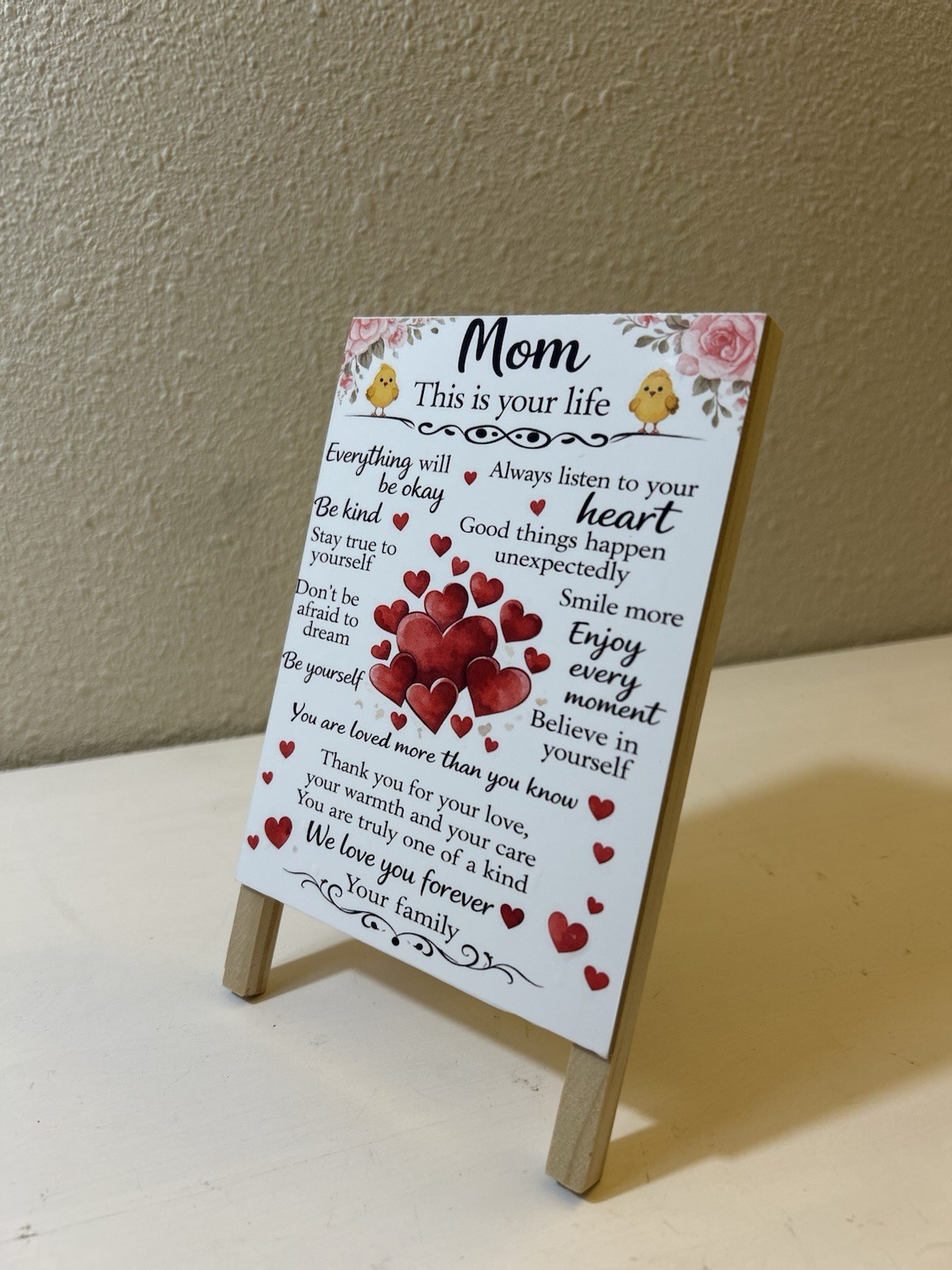 Mom Gift Plaque Wooden Sign Heart Message Gift for Mom Mother’s Day Decor 6×8