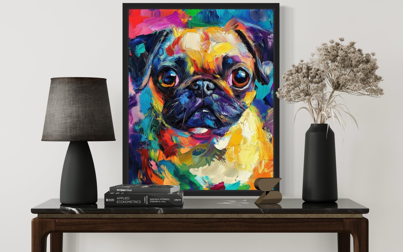 Pug Colorful Abstract Wall Art Print Poster, Dog Pet Lover Picture Painting A…