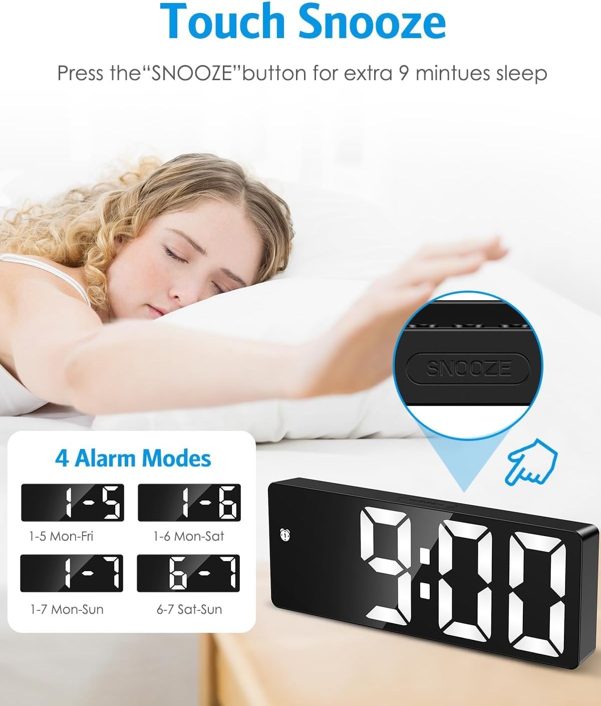 Digital Alarm Clock, LED Clock for Bedroom, Electronic Desk Clock w/ Type-C Port