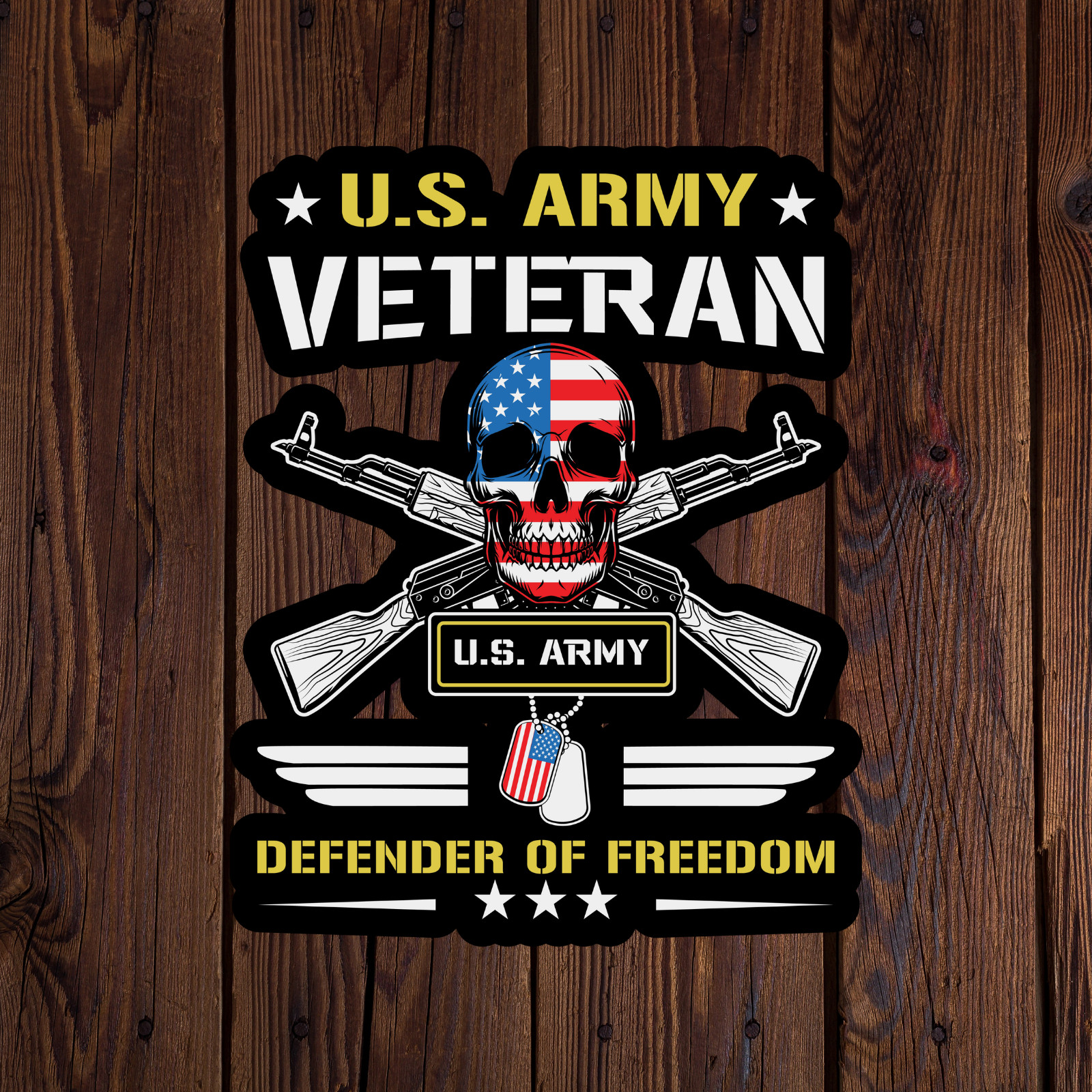 Veteran sticker vinyl decal US army veteran defender of freedom gun skull