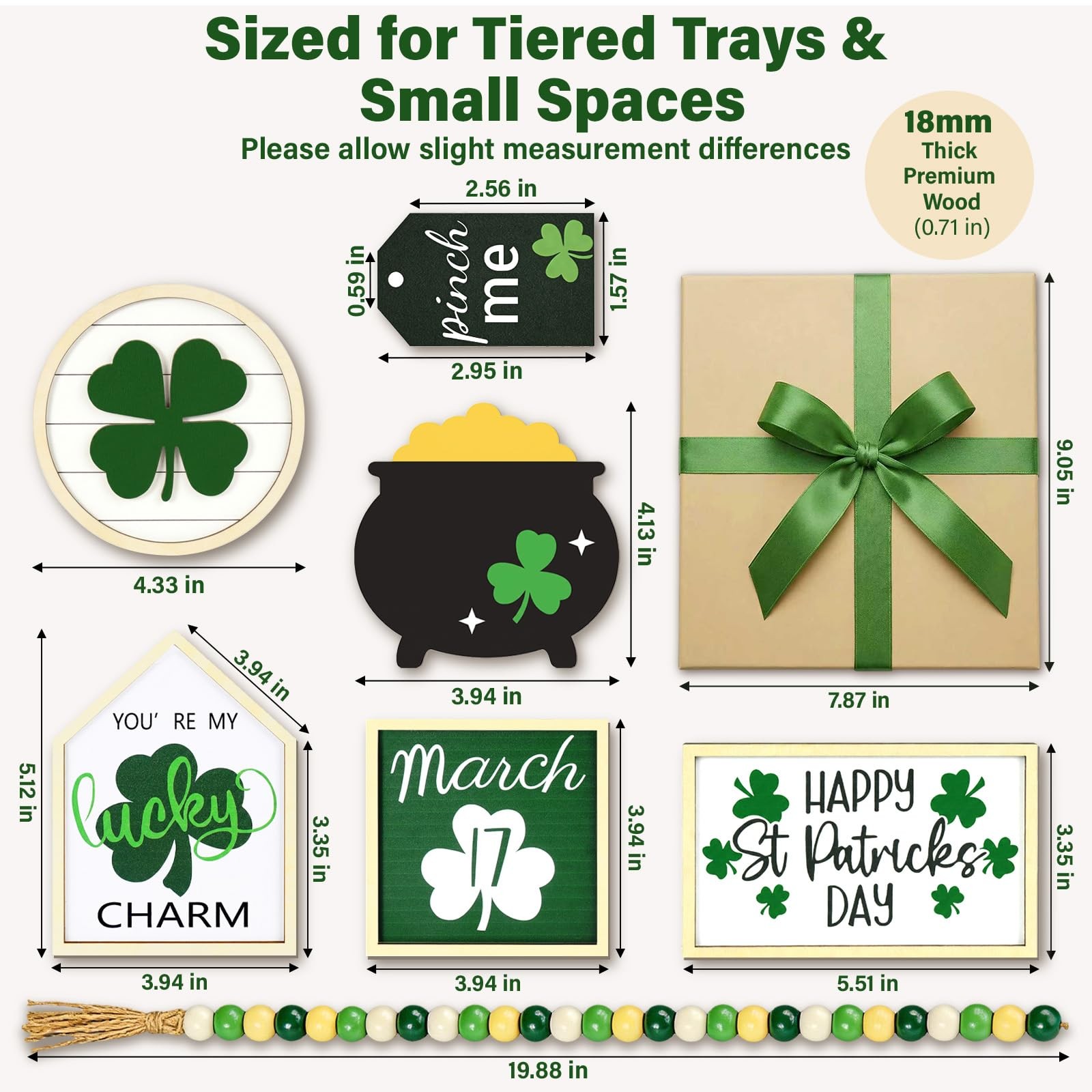 Tiered Tray Decor Set, Lucky Charm Farmhouse Decor, 0.71 in Extra Thick Frees…