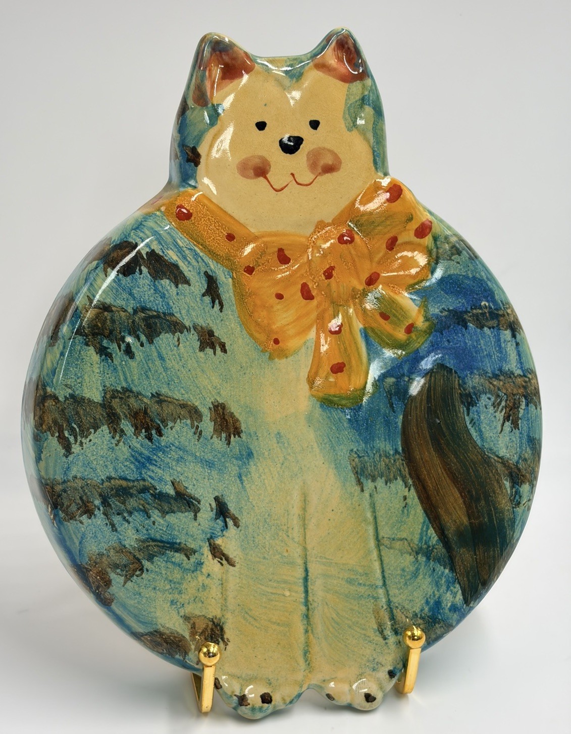 VTG Fat Cat Ceramic Wall Plaque ITALY Hand Painted Art Kitchen Decor Cat Lady