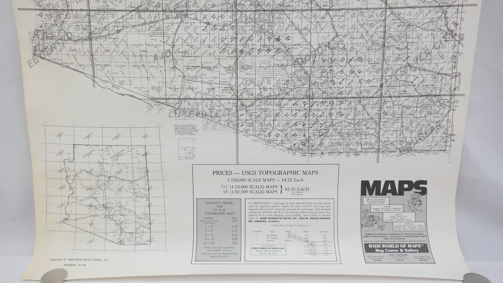 Vintage Arizona USGS Topographic Maps Index Poster 1989 23″ x 33.5″ TF