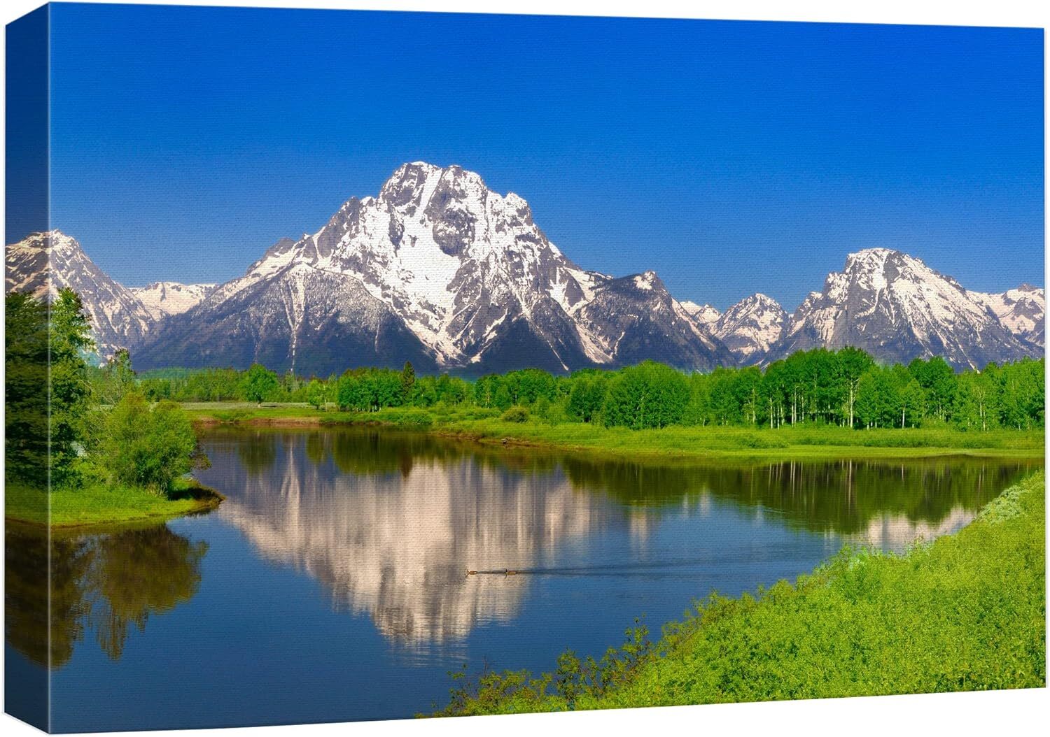 Wall26 View of Snow Mountain & Green Forest & Lake Wall Art Photo Canvas Print