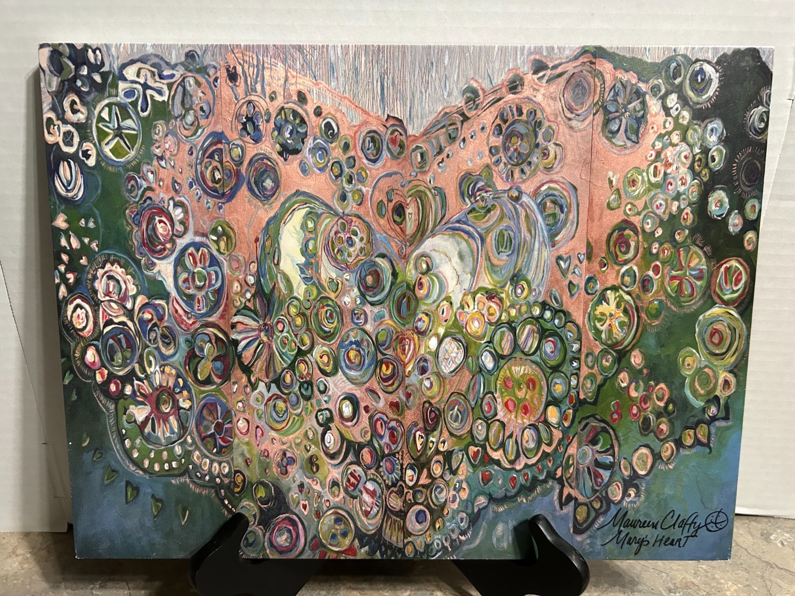 MAUREEN CLAFFY ARTIST PAINTING OF MARYS HEART HEAVY STOCK BOARD P. GRAHAM DUNN