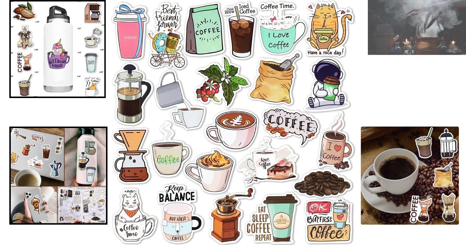 50 Reusable Waterproof Coffee Stickers – Perfect for Everyday Fun & Gifting