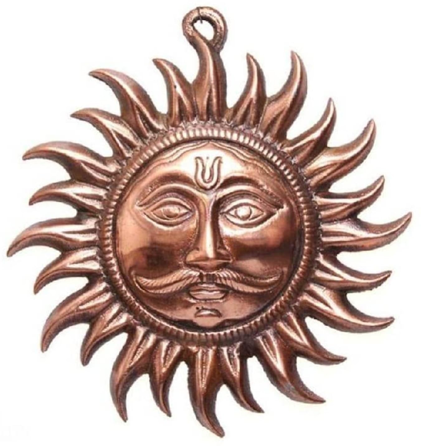 Copper Tone Sun Face Wall Hanging 6 Inch Surya Vastu Style Home Decor Art