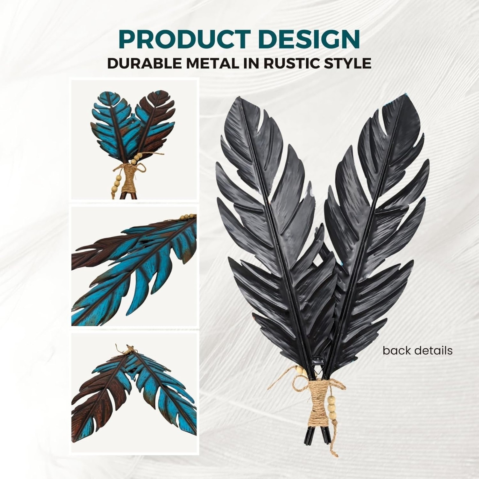 Rustic Metal Feathers Wall Hanging – Southwest Boho Chic Décor 12×20
