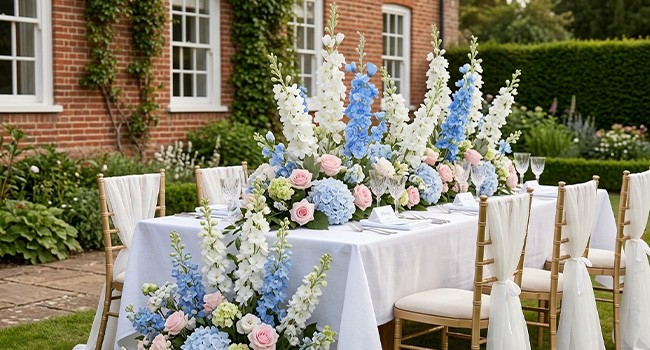 24Pcs White Delphinium Artificial Flowers Bulk 33.5″ Long Stem Silk Delphinium