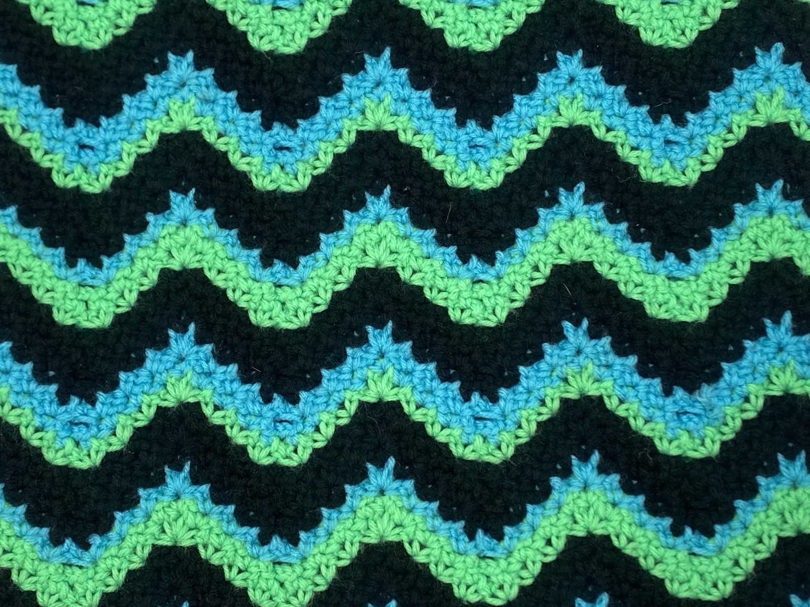 Crochet Herringbone Zig Zag Black Green Afghan Blanket 34×72” 943