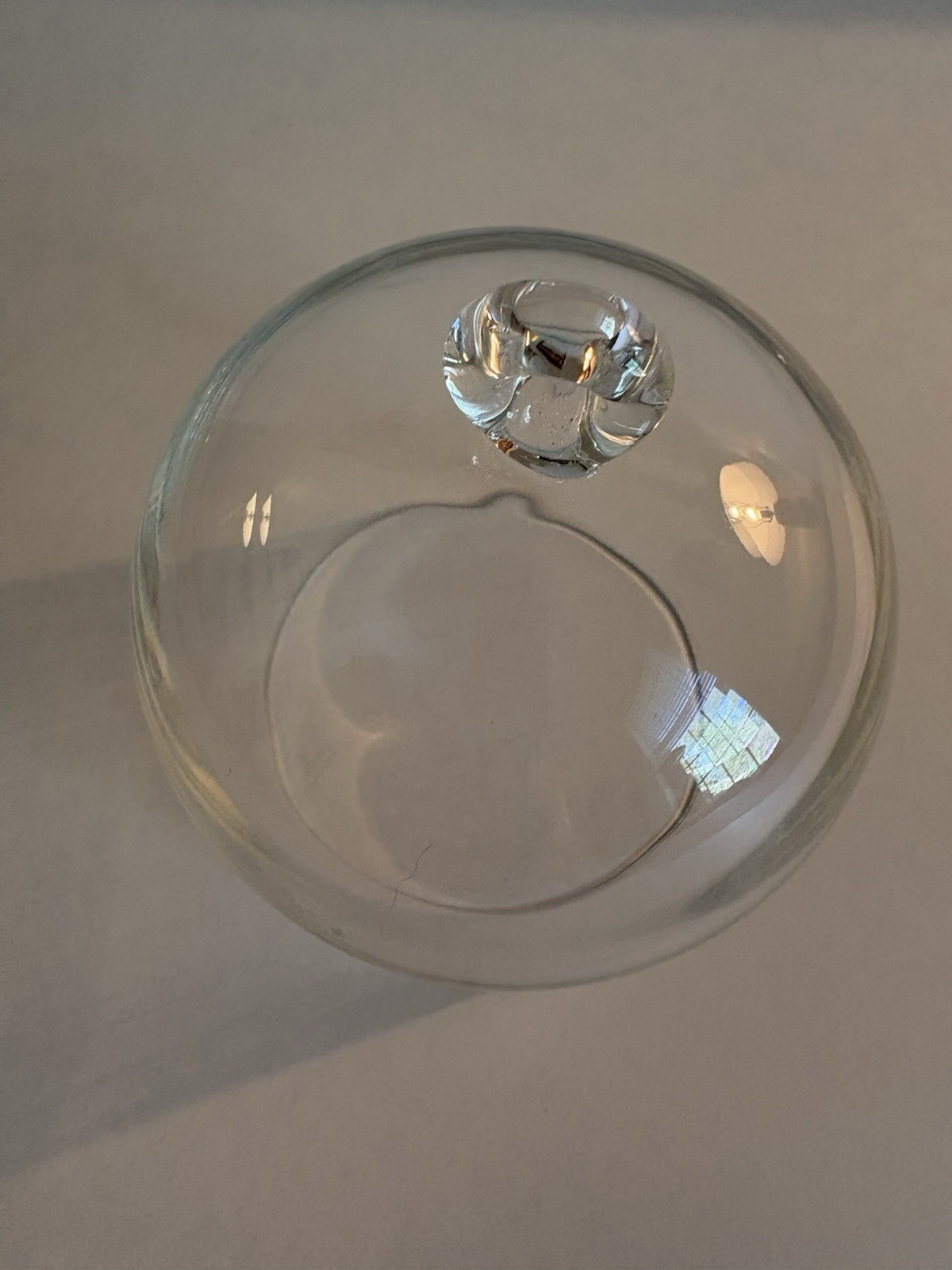 Unused/NEW Glass Cloche Dome 4 1/4” Tall & 3 3/8” Wide Loop Handle Top