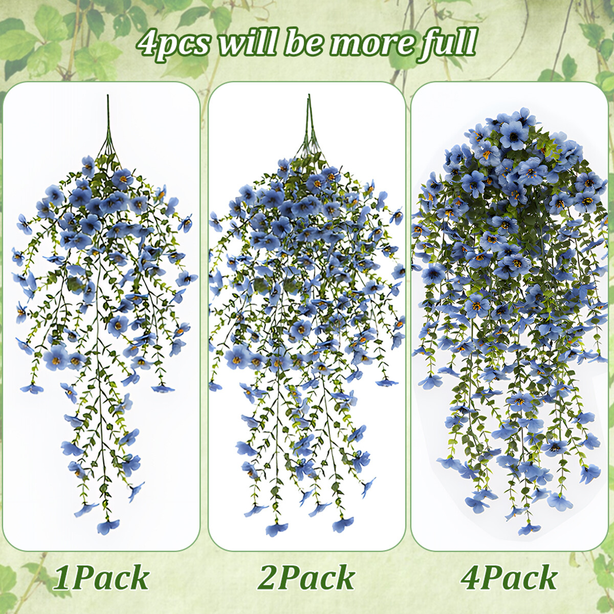 4Pcs Artificial Fake Hanging Basket Plants Silk Flowers Vine Home Outdoor Decor