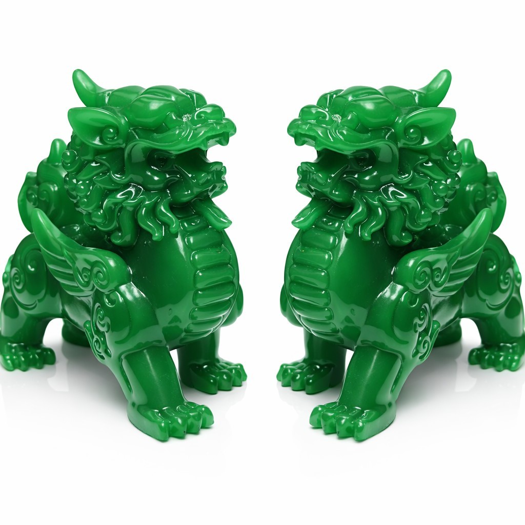 Jade Green Pi Xiu/Pi Yao /Bi Xie Wealth Guardian Statue Feng Shui Decor set Gift