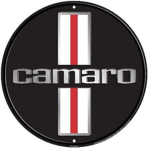 Chevrolet Camaro Black 12″ Round Aluminum Metal Sign Garage Embossed Chevy Decor