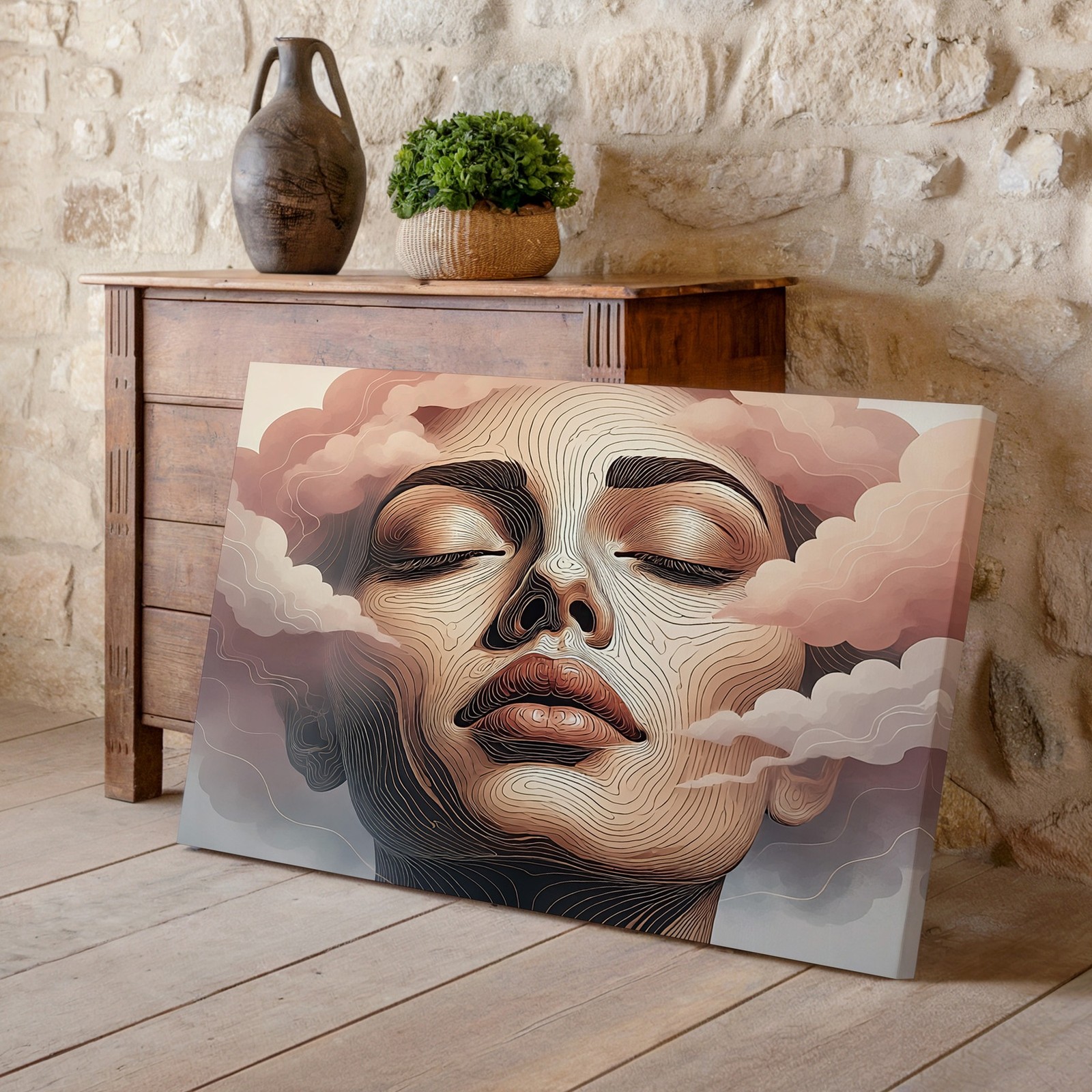 Surreal Abstract Woman Face Canvas Wall Art Modern Contemporary Decor Print