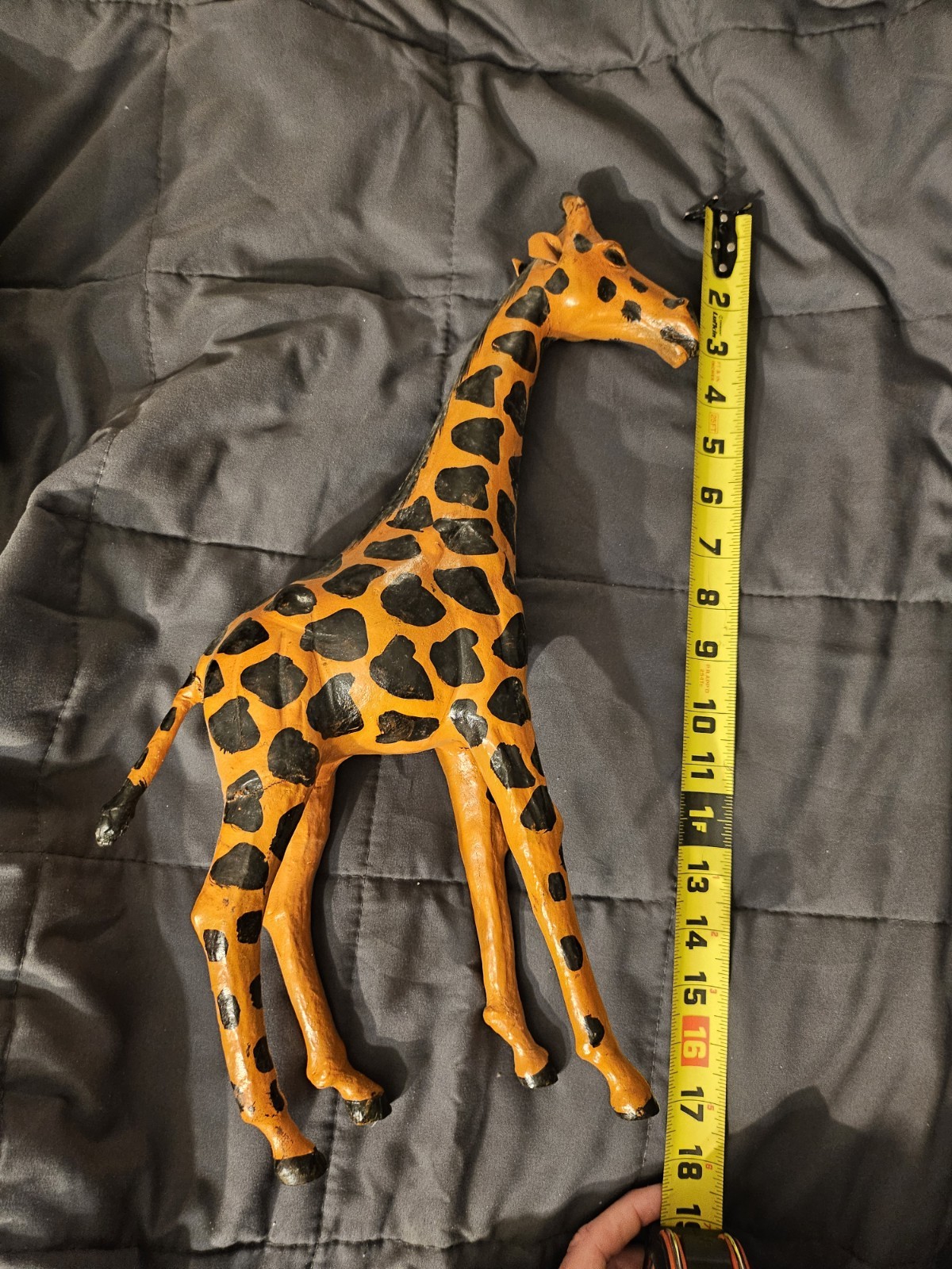 Handmade @17.5 ” Tall Standing Leather Giraffe Art Figurine Hand Painted