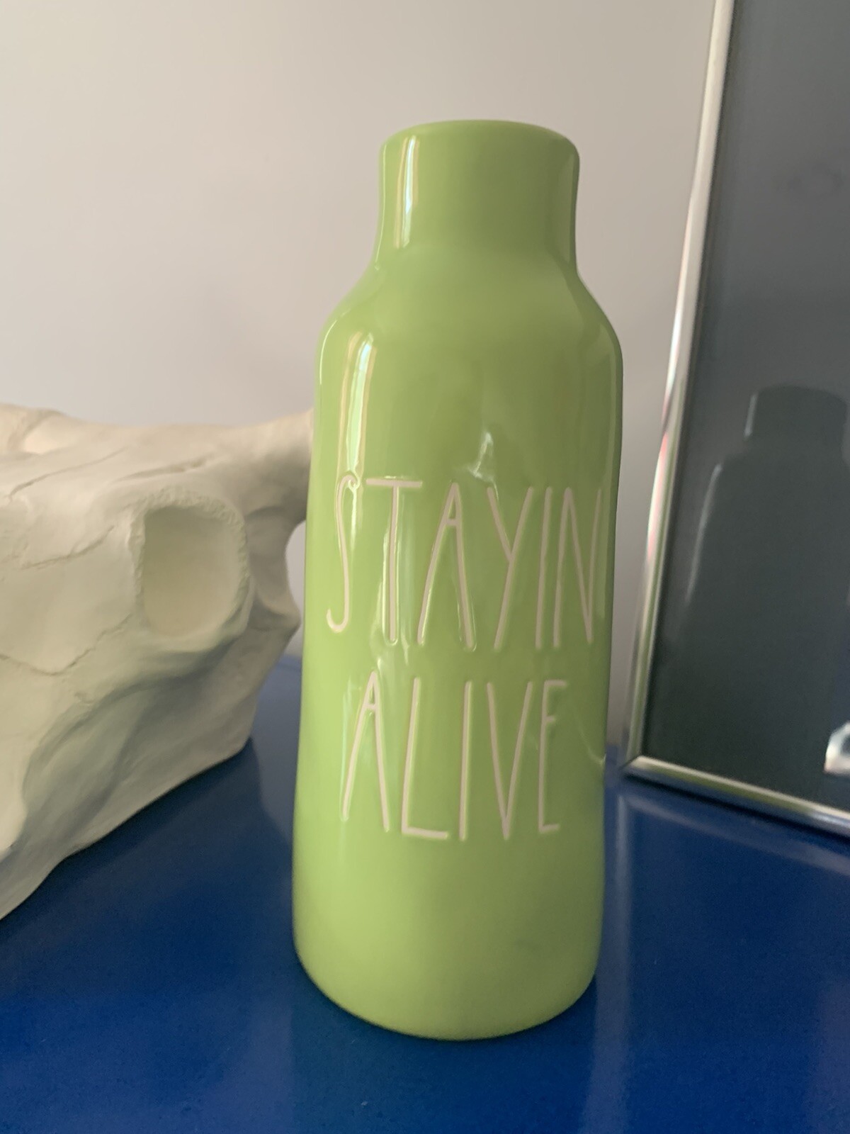 RAE DUNN 9in Ceramic Stayin Alive Vase, NEW 3.5in Diameter x 9in H