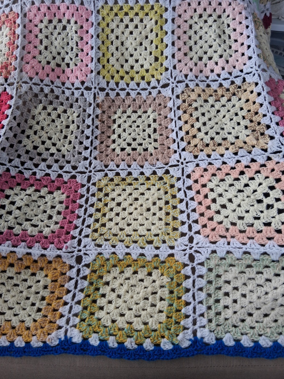 Vintage Granny Square Crochet Afghan;Large 74×90 Light-Medium weight Cottagecore