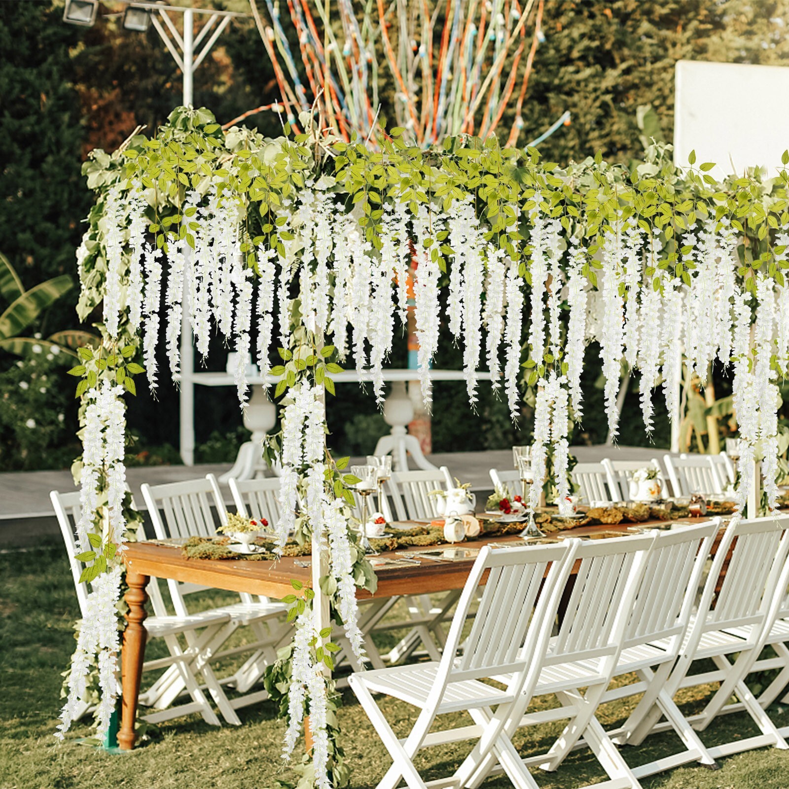 EZFLOWERY 12 Pack 3.6 Feet Artificial Wisteria Vine Hanging Flowers Garland Silk