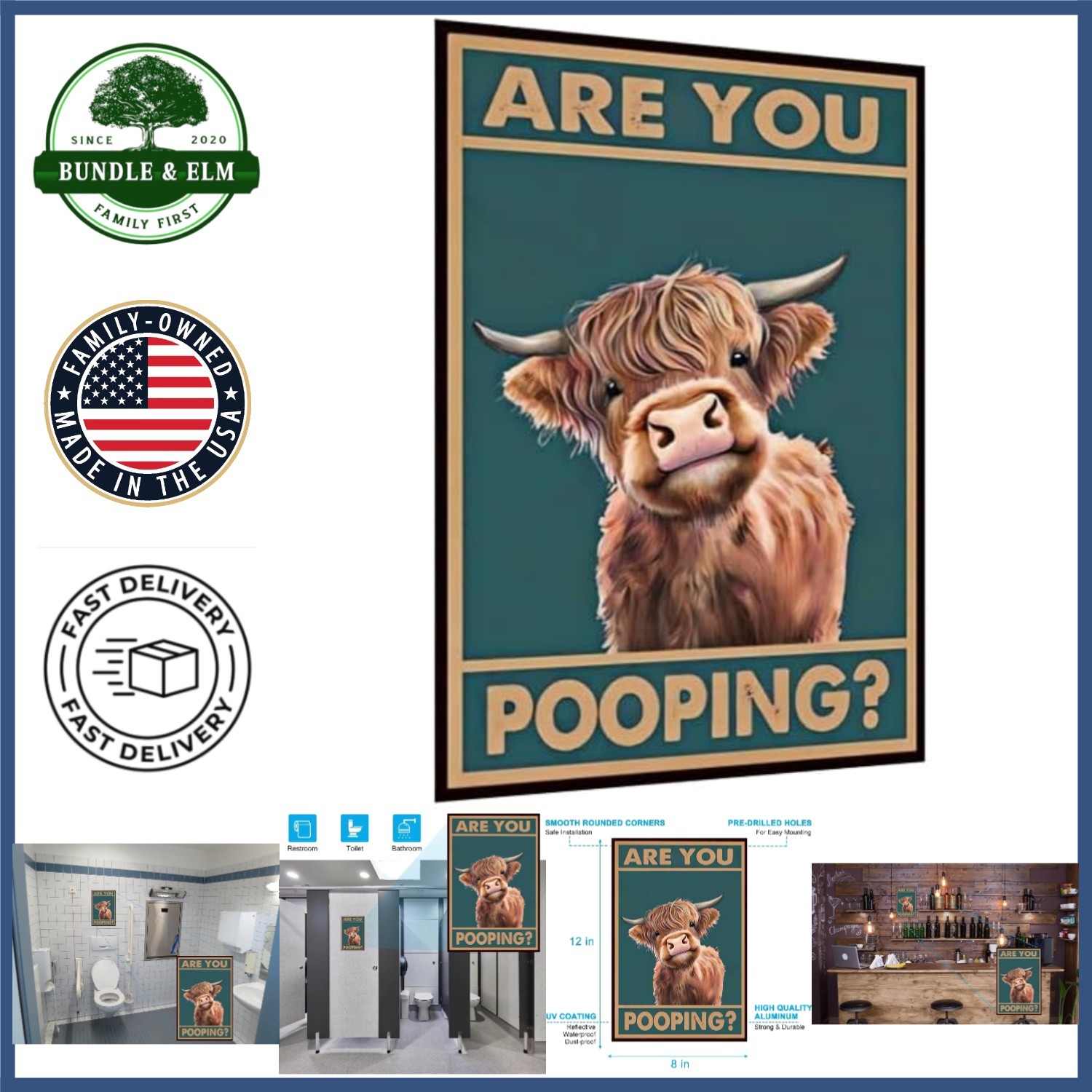 12×8 Inches Vintage Metal Sign with Pre-Printed Text for Restroom Decoration