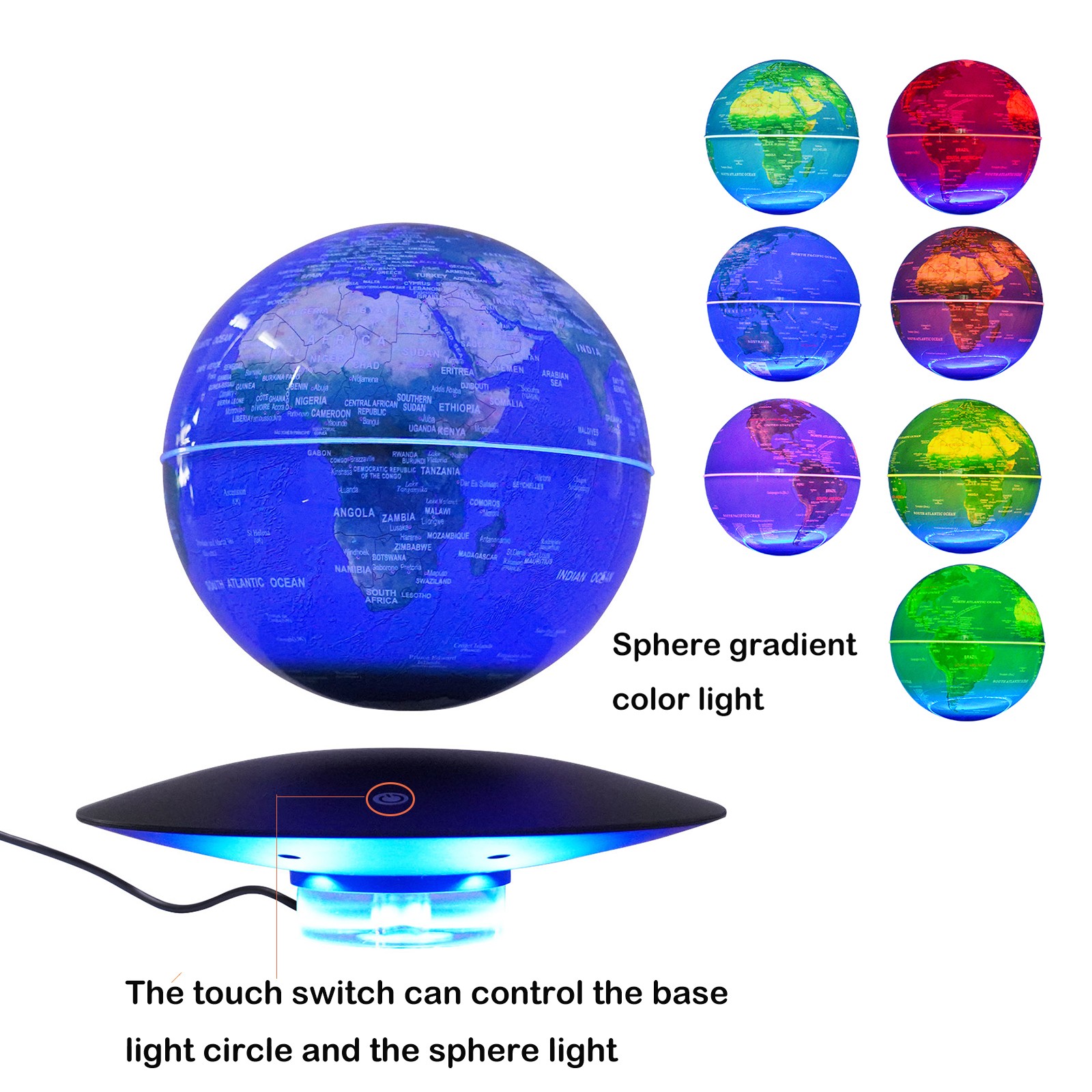 6in Magnetic Levitating Globe with LED Gradient Light Floating Earth Desk Decor