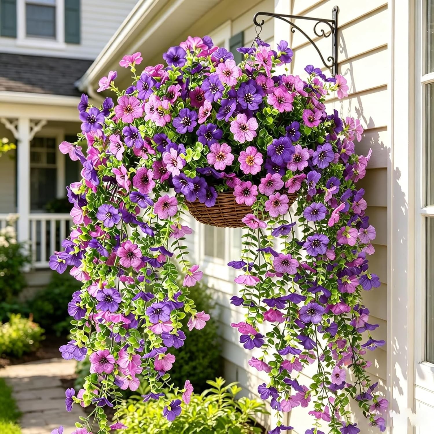 6Pcs Artificial Hanging Flowers Faux Plants Spring Porch Decor for Outdoors USA
