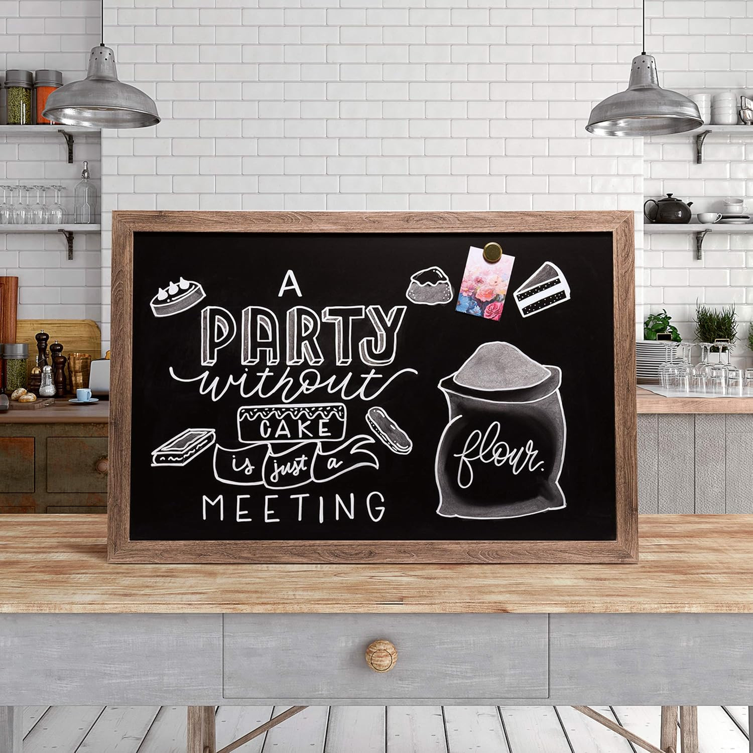 U Brands Magnetic Chalkboard 24×36 Rustic Wood Frame Matte Surface