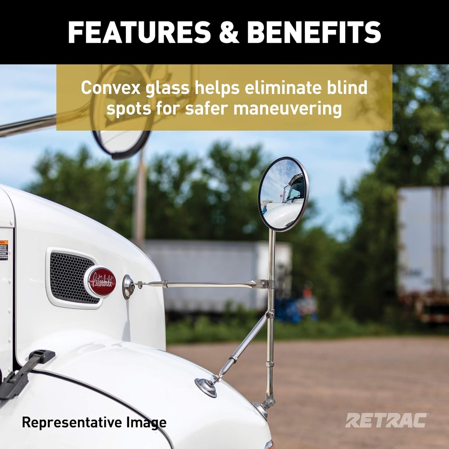 8-Inch Stainless Steel Convex Mirror Head with J-Bracket for Trucks & RVs