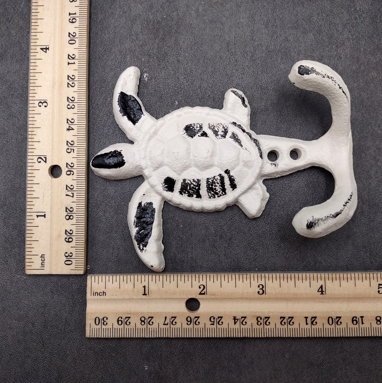 Cast Iron Sea Turtle Wall Hooks White Distressed (1 hook approx. 4.75+ inches)
