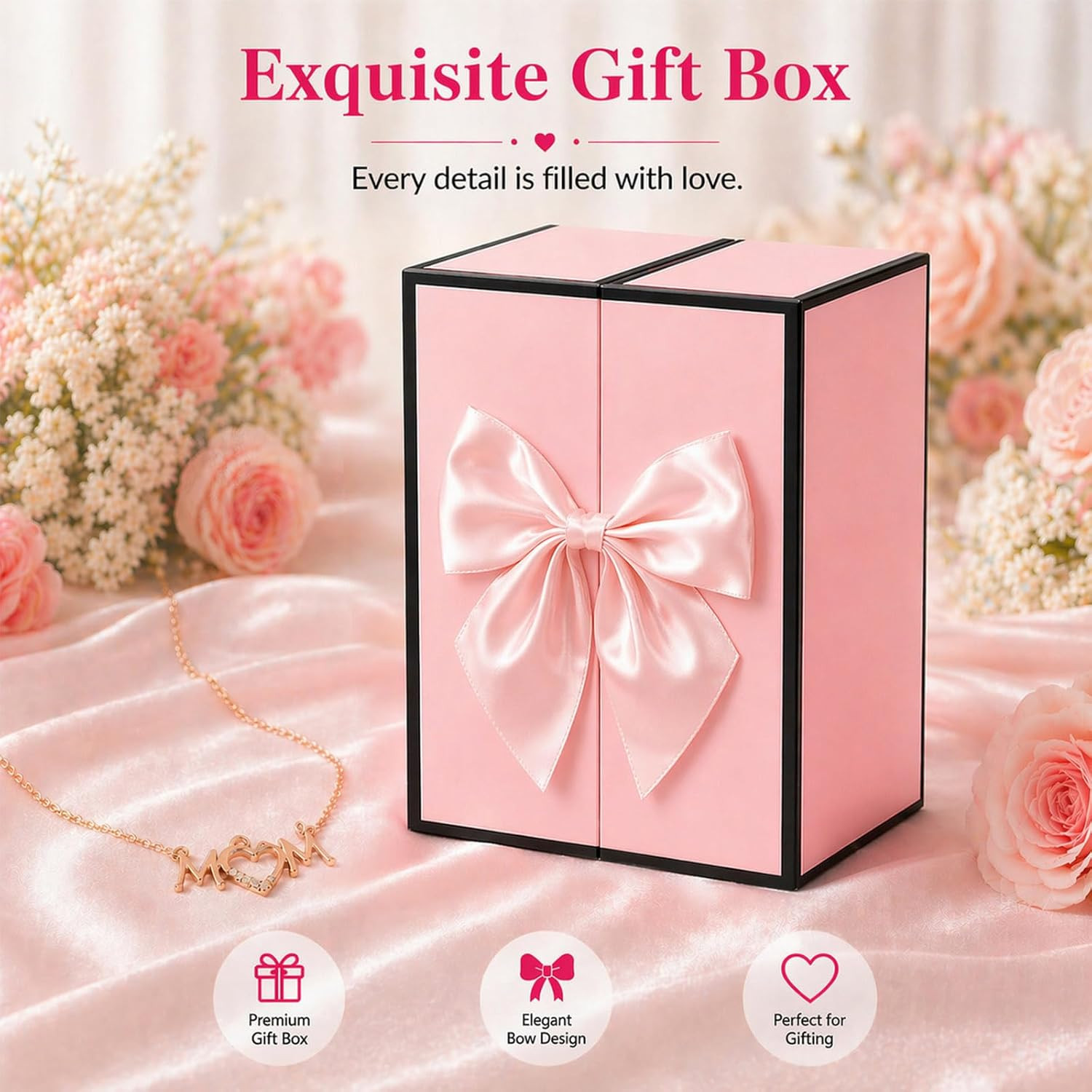 Gifts for Mom Mothers Day Birthday – Elegant Preserved Roses with Teddy Bear and
