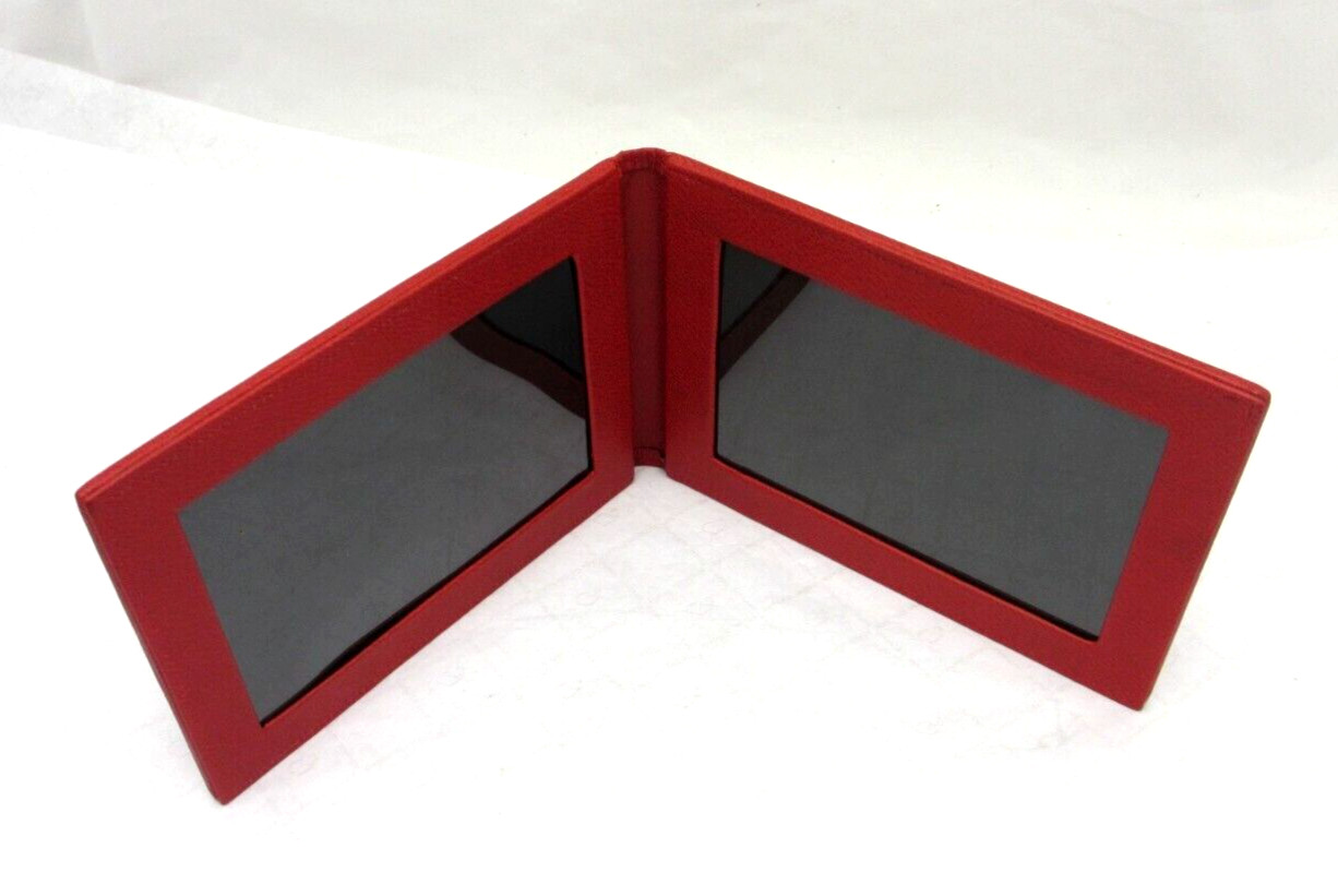 Photo Frame Leather Bifold holds TWO 4×6″ Photos Horizontal Graphic Image RED