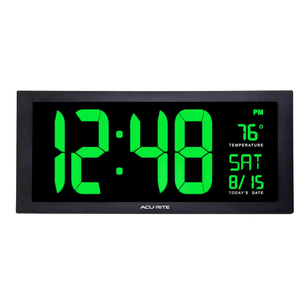 18 In. Large LED Clock with Indoor Temperature in Green Display