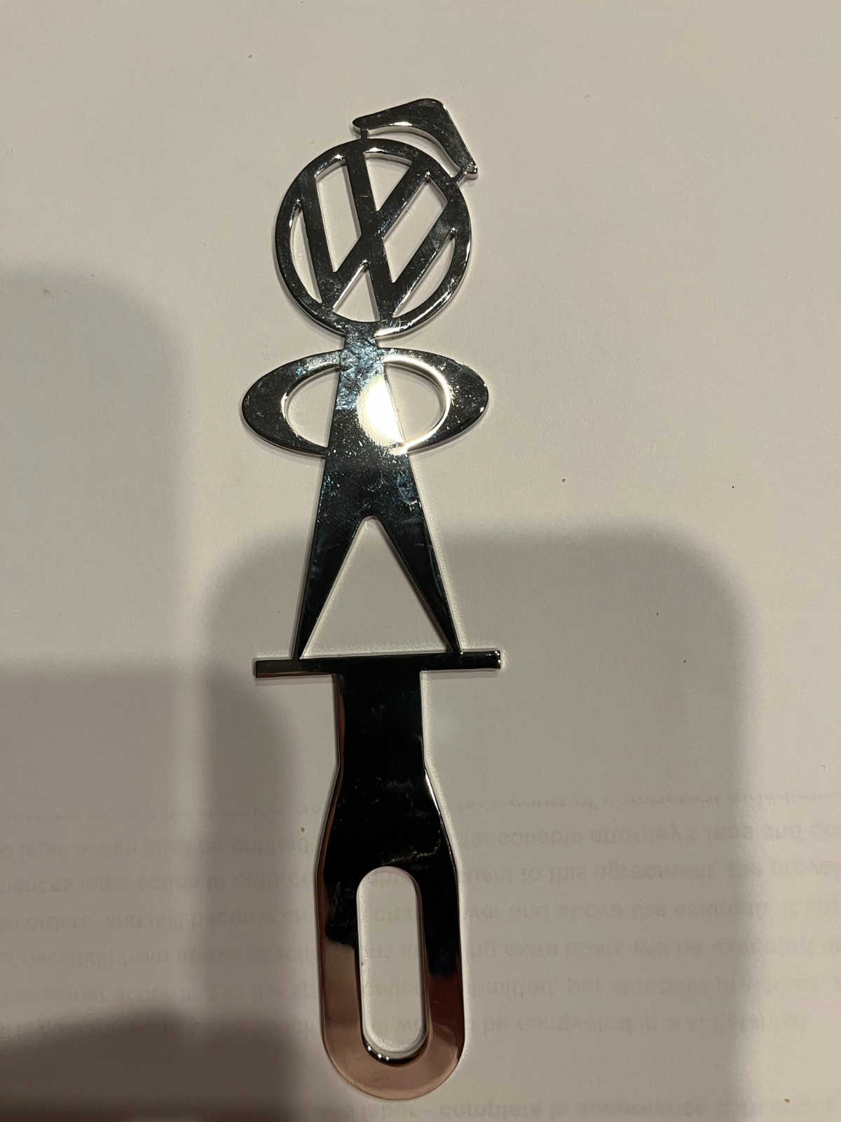 VW Beetle VINTAGE Metal Man HIGHLY POLISHED Silver License Plate Attachment