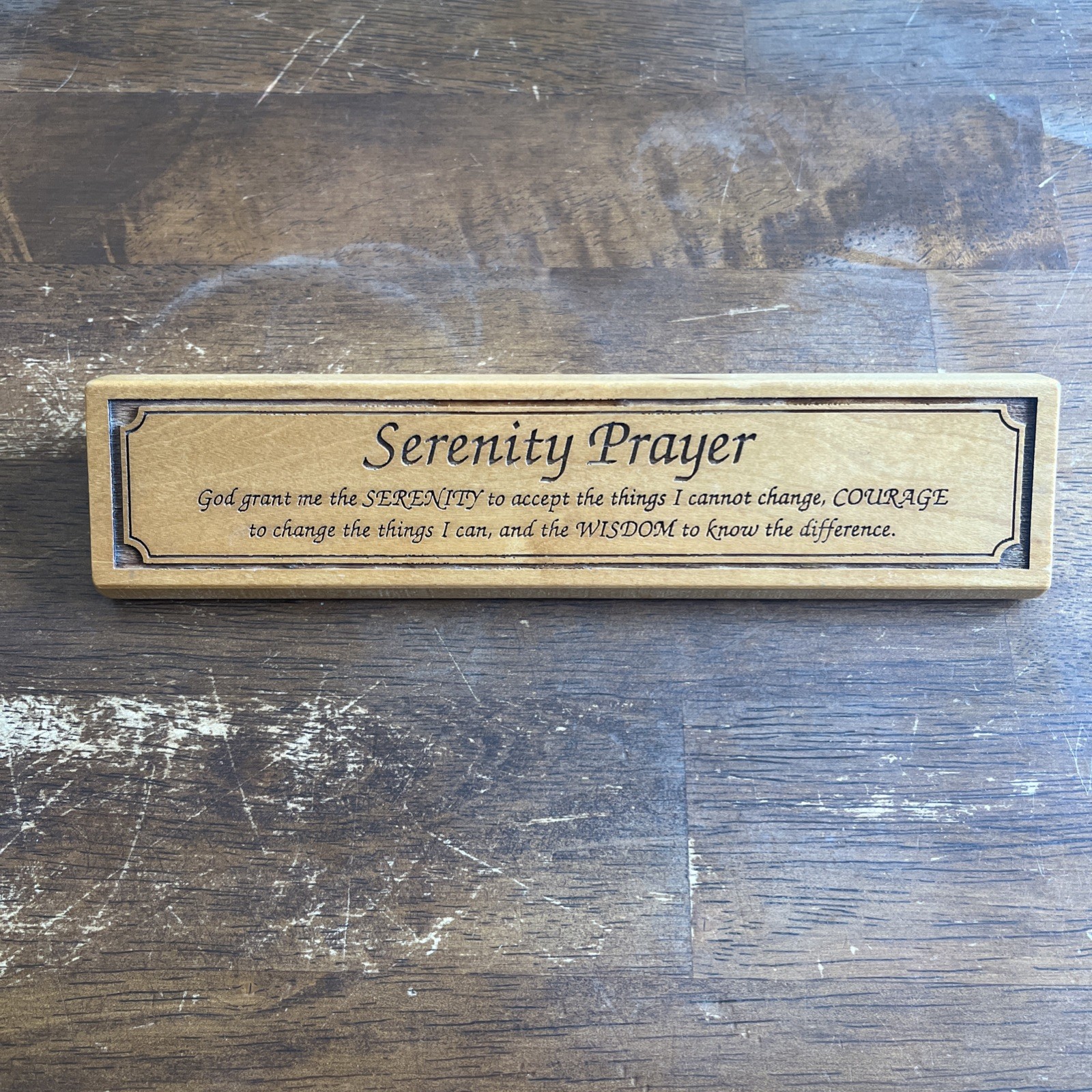 Vintage 1990s Wooden Desk Plaque Sign Serenity Prayer AA Recovery Inspirational