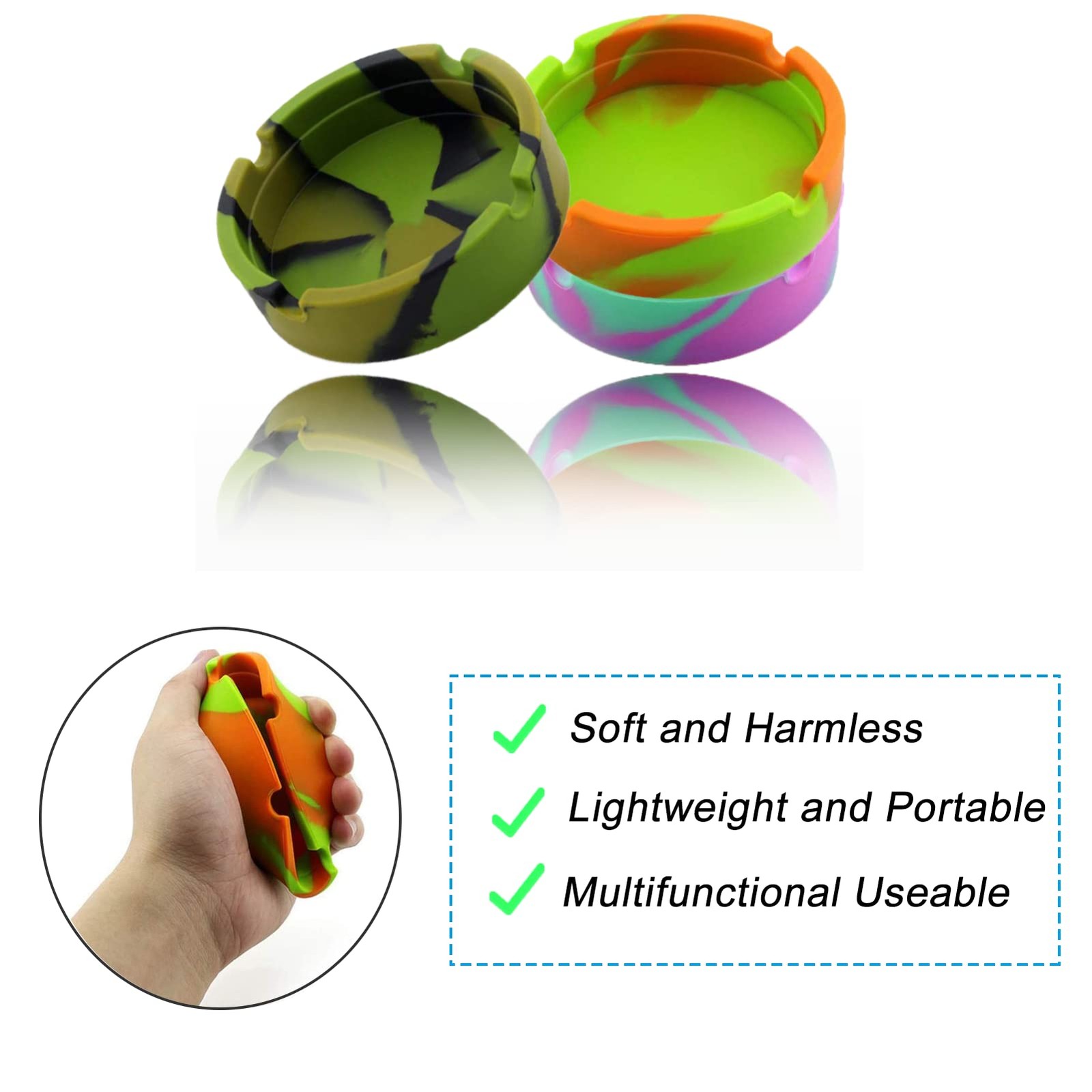 SOQKEEN Silicone Ashtrays – 6pcs Mini Ash 6 Pcs, Camouflage & Fluorescent