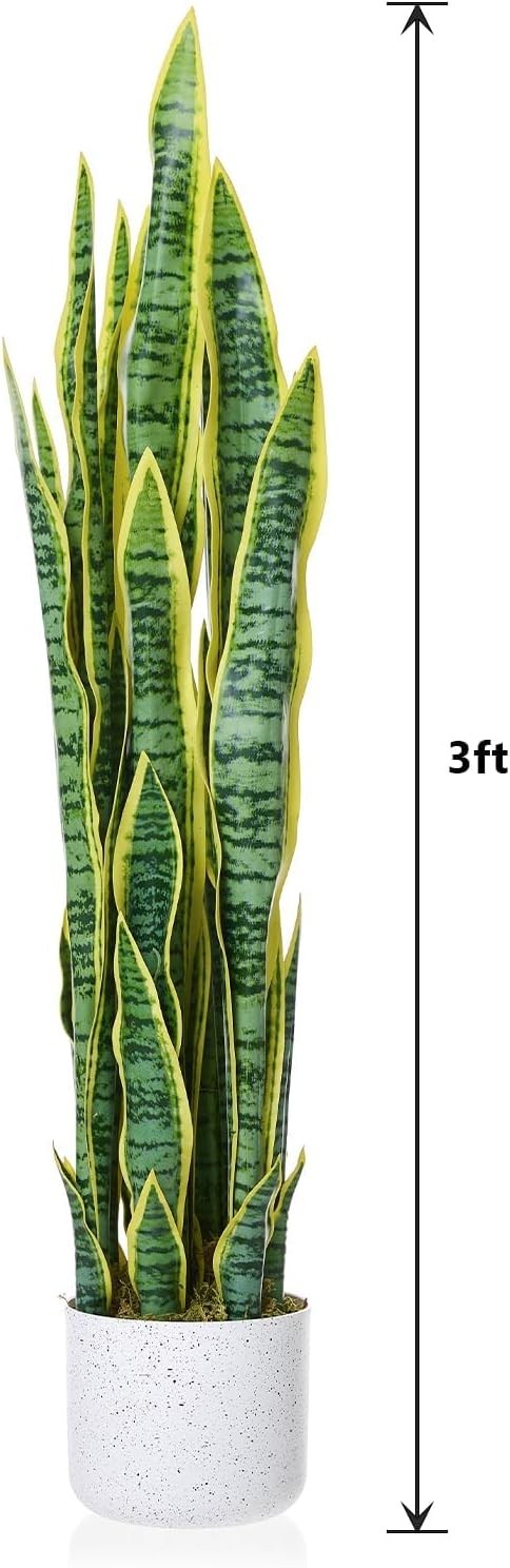 3FT Fake Snake Plant in Pot, No Assembly Required, for Home Indoor Outdoor Decor