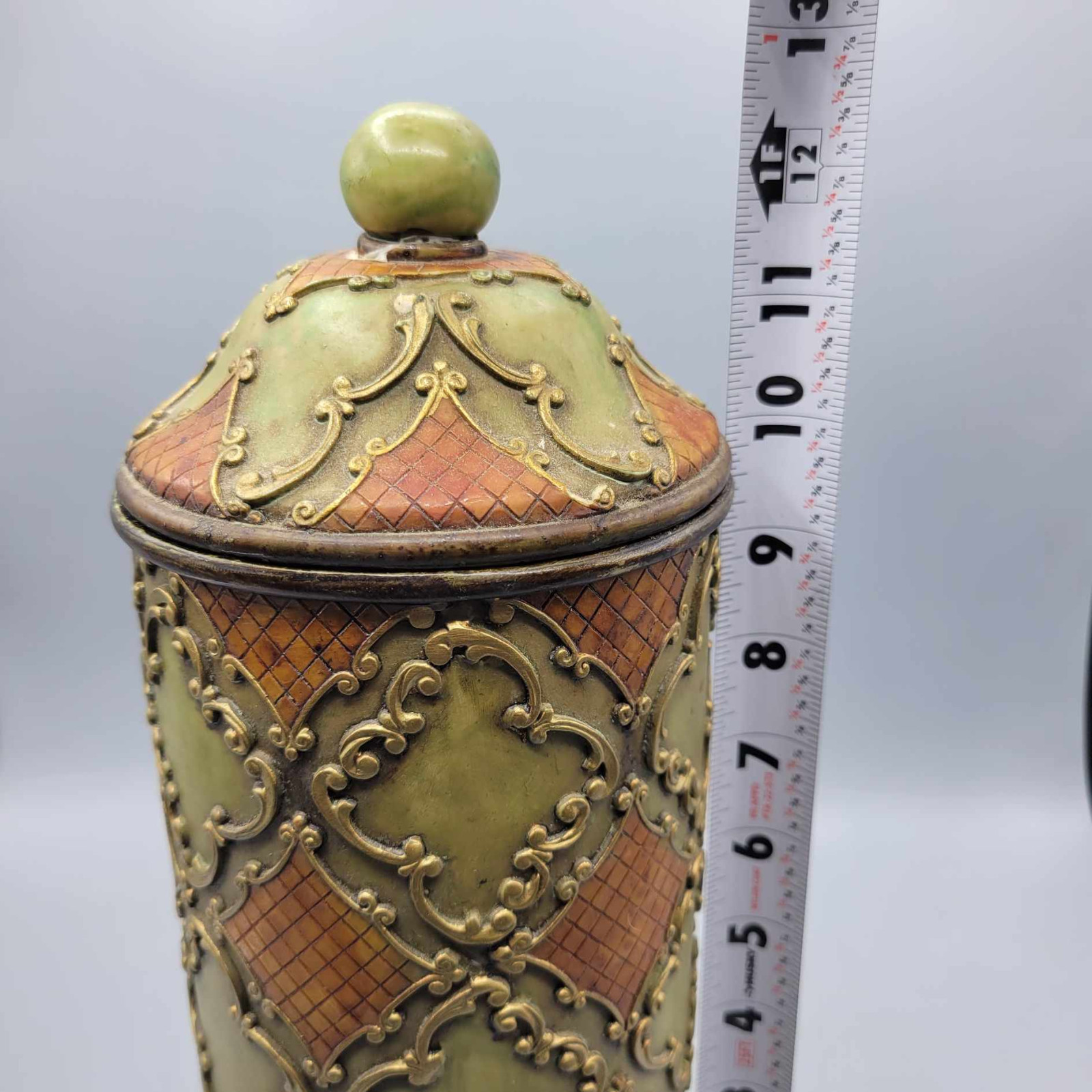 Decorative Vintage Resin Lidded Jar Container with Lid Multicolor Brown Green