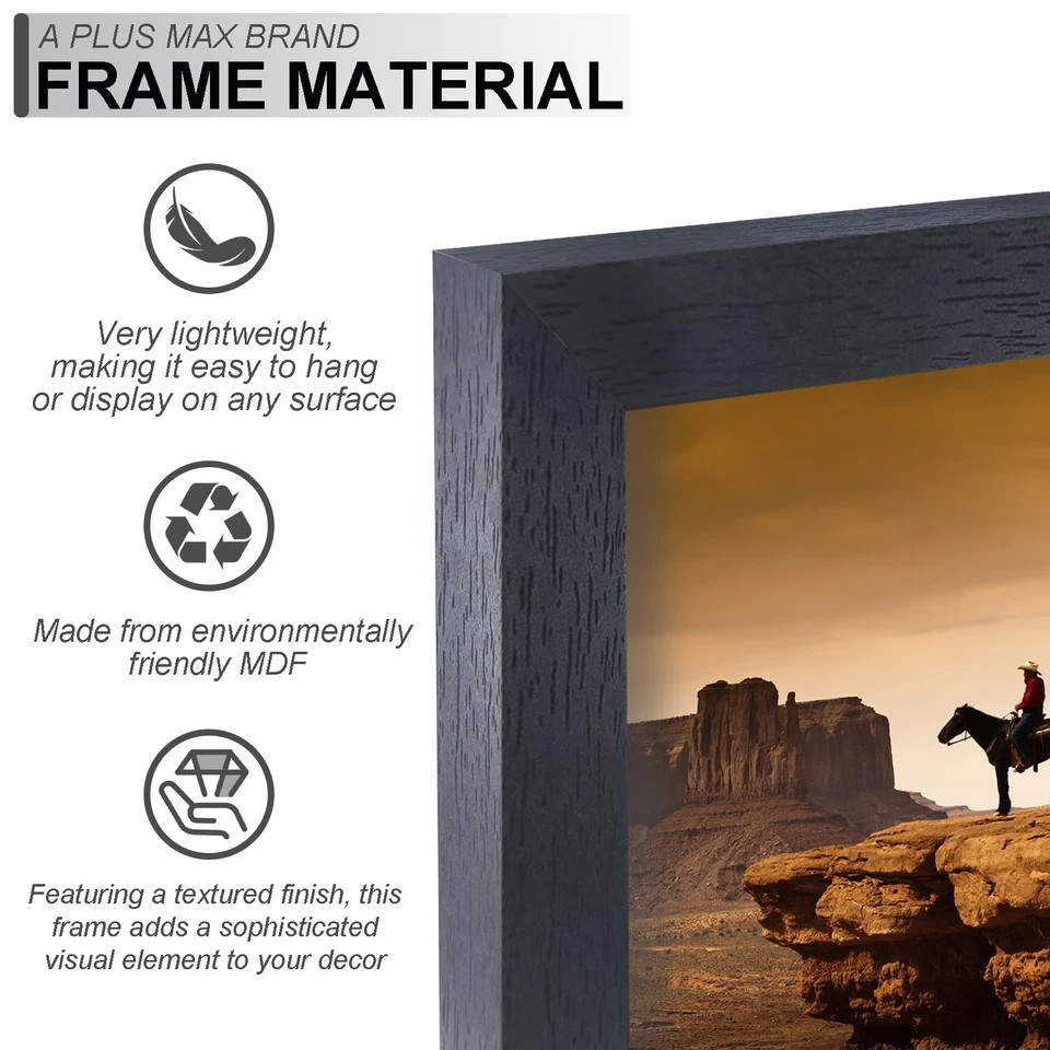 12×12 Frame, Black Picture Frame for 12 x 12 Square Picture Poster Photo, Lig…