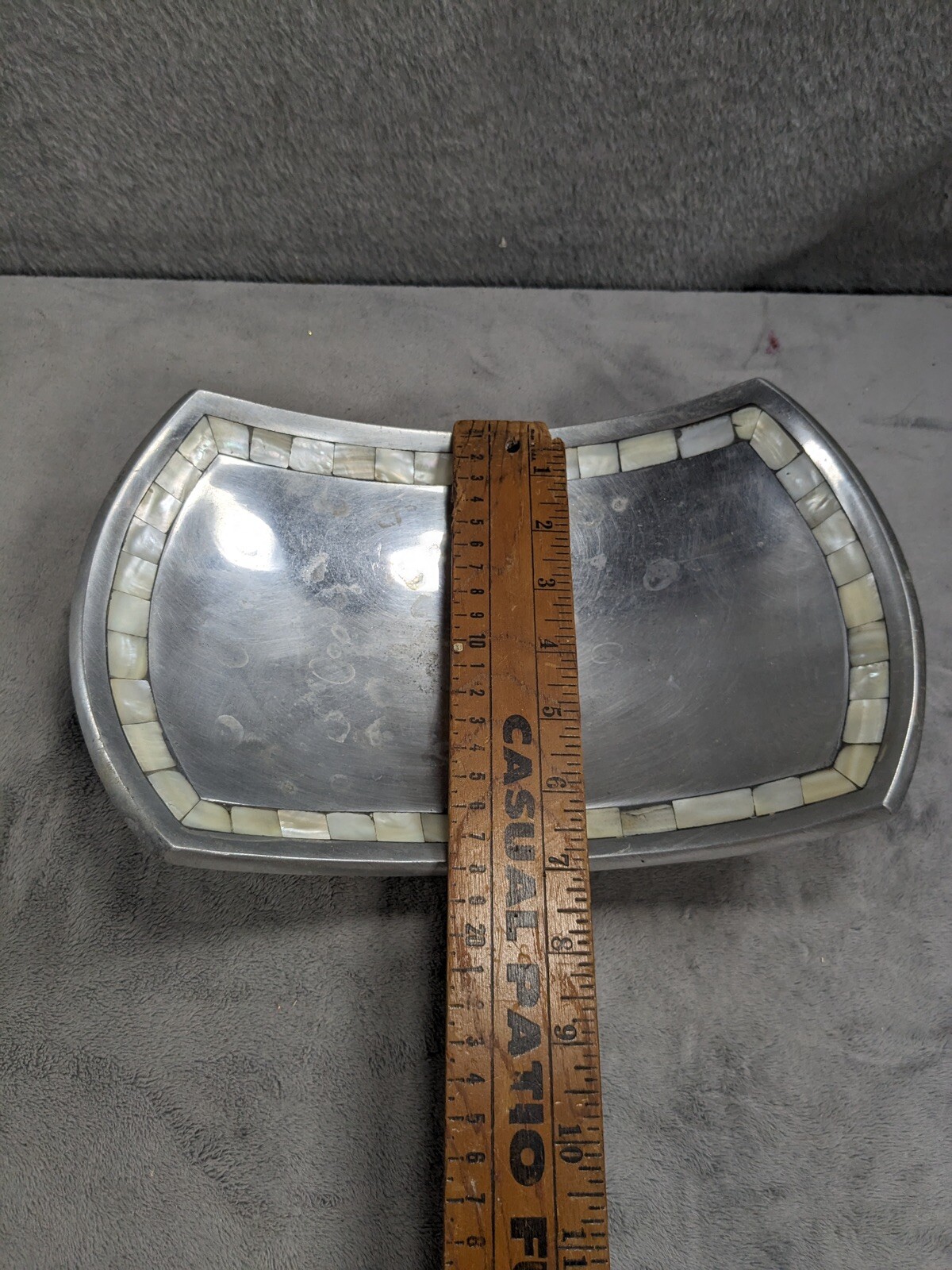 Towle Silversmith’s Aluminum Tray Bowl With Mother of Pearl Inlay 11″ x 7″