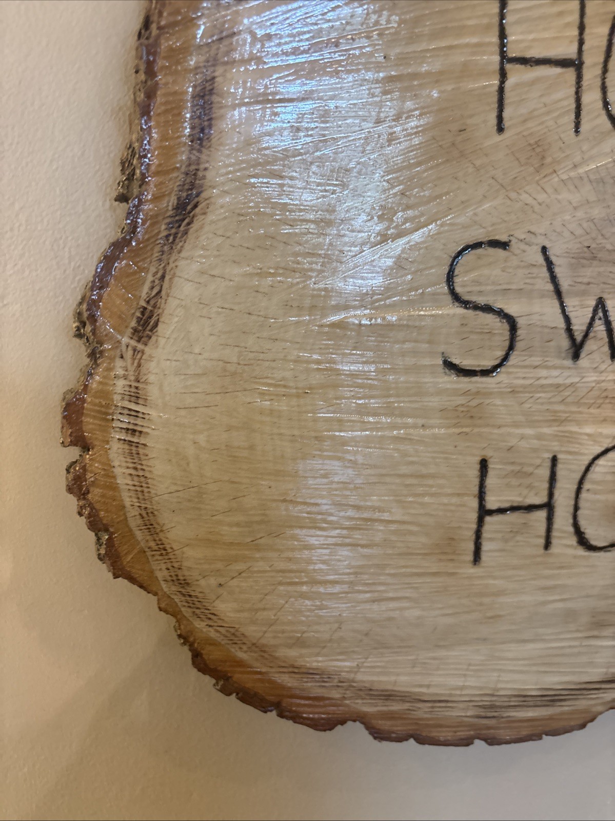 VTG Wood Log Slice Engraved Home Sweet Home Sign Hand-Made Farmhouse Home Decor