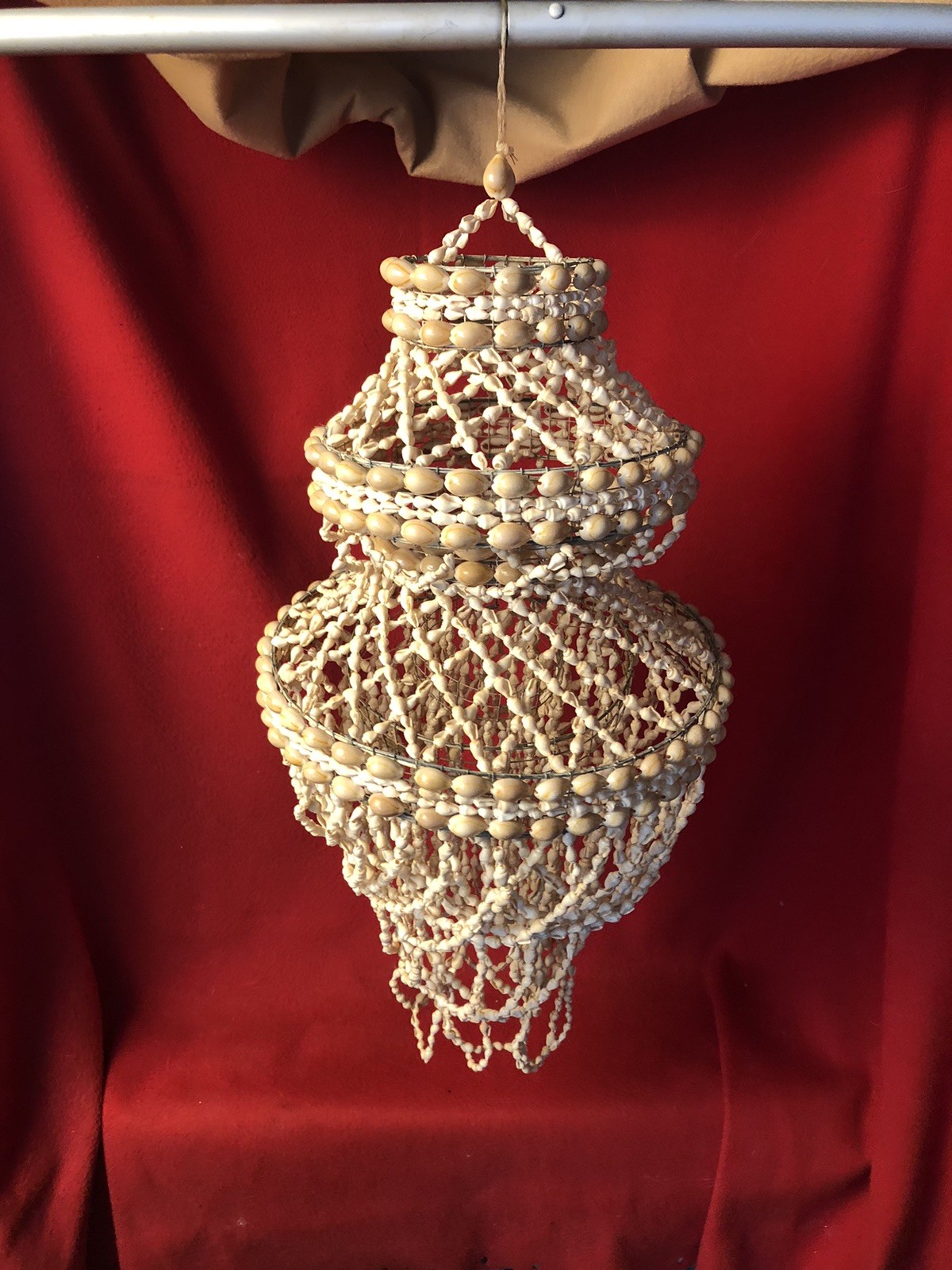 Vtg 60s 70s Cowrie Sea Shell Hanging Macrame Boho Mid Century Multi-Tiered