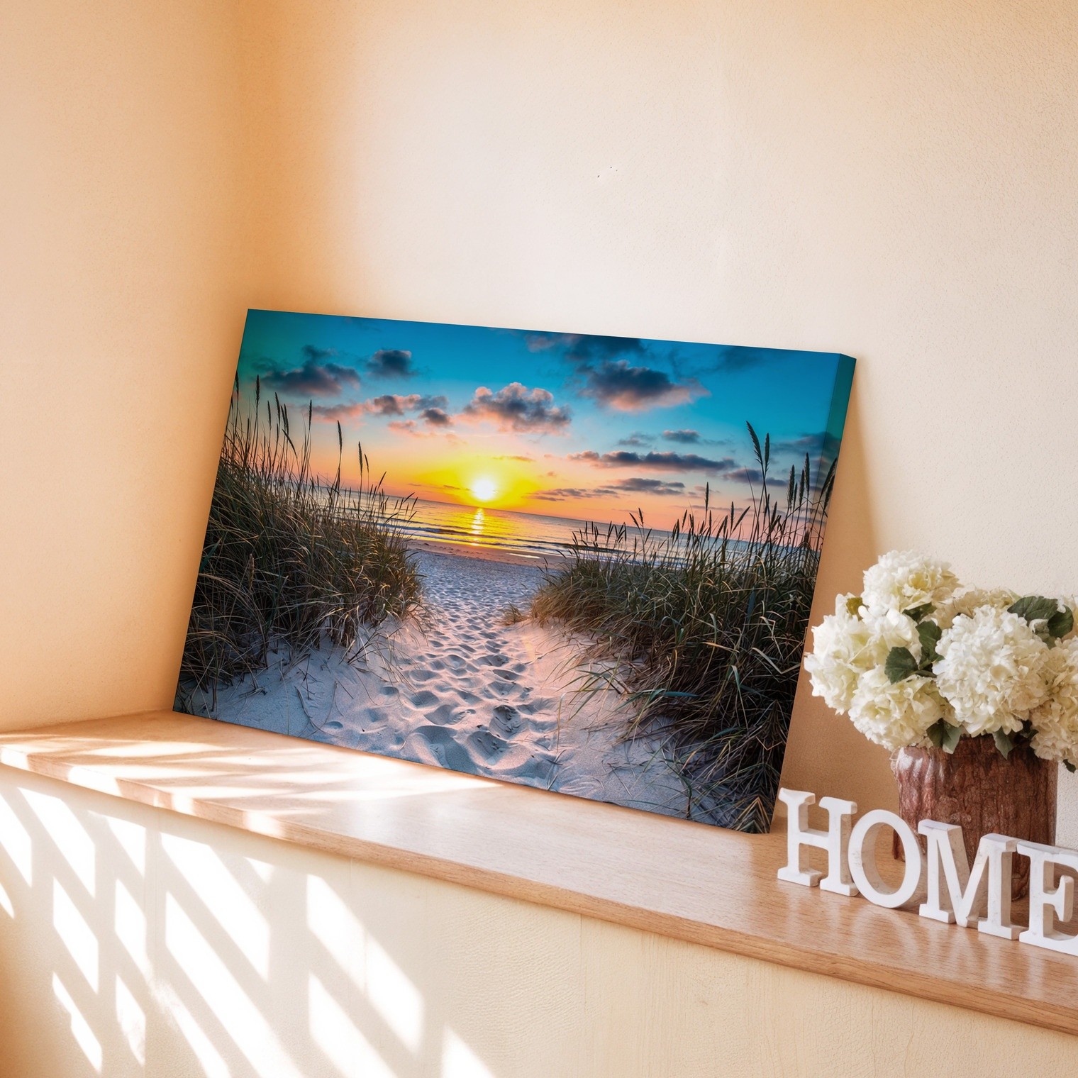 Sunset Beach Path Canvas Wall Art Coastal Ocean Landscape Nature Print Decor