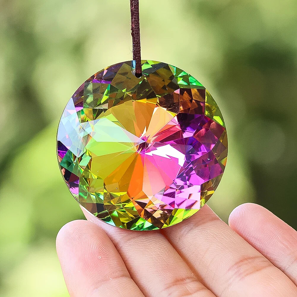 75MM Suncatcher Faceted Round Prism Crystal Pendant Rainbow Glass Chandelier